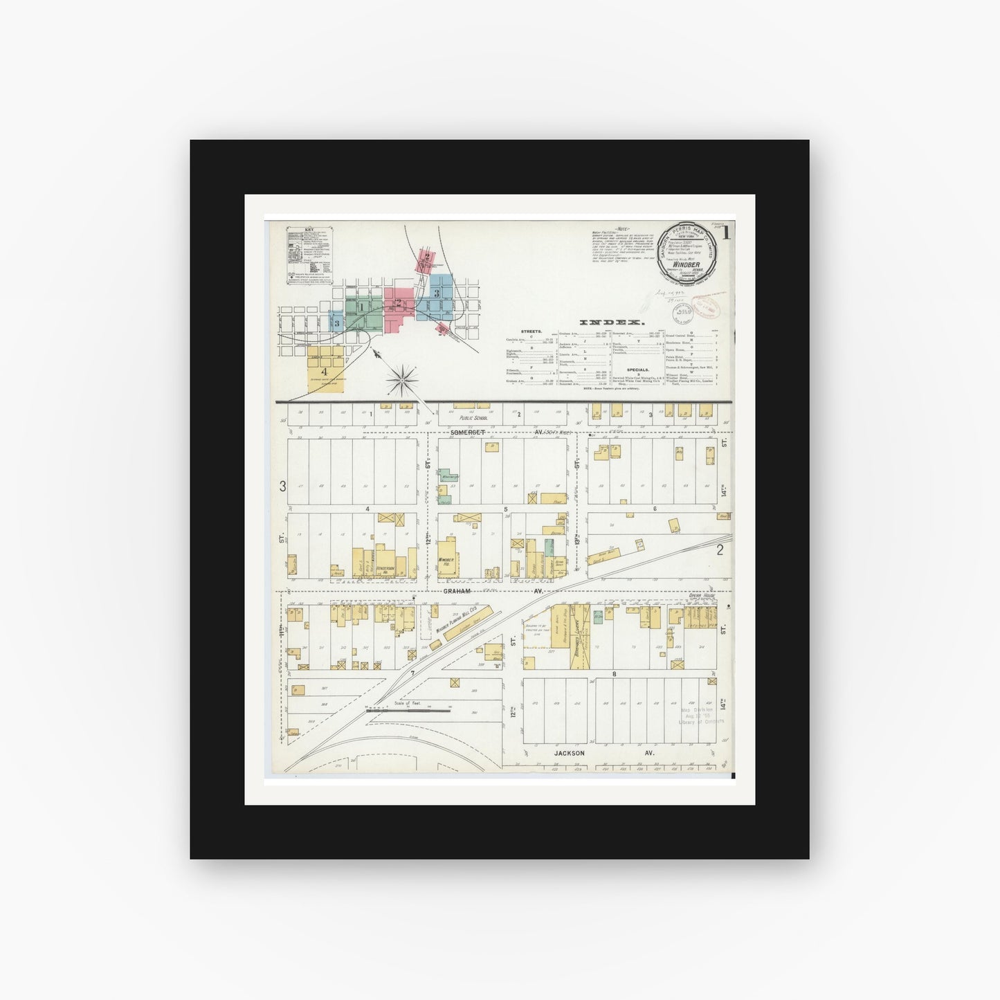 Old map wall art mockup — black gallery frame with white mat — Sanborn Fire Insurance Map from Windber, Somerset County, Pennsylvania (1899) - Complete Map Set