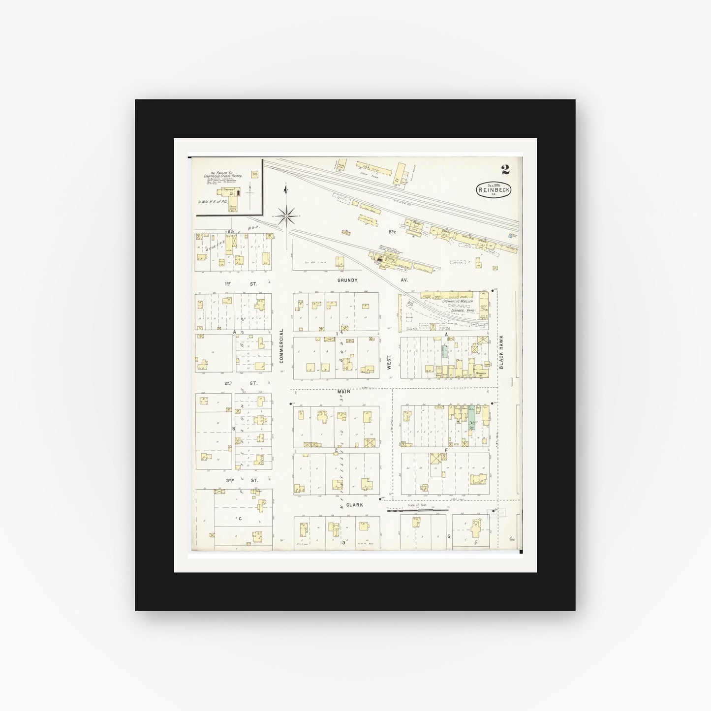 Old map wall art mockup β black gallery frame with white mat β Sanborn Fire Insurance Map from Reinbeck, Grundy County, Iowa (1895), Sheet #0002