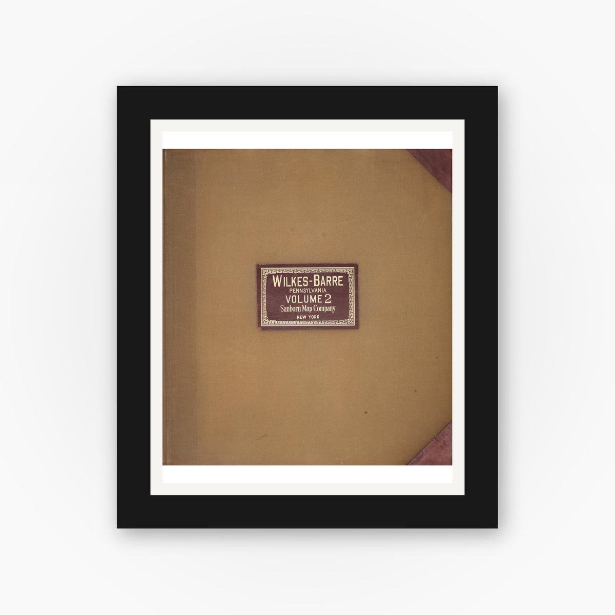 Old map wall art mockup — black gallery frame with white mat — Sanborn Fire Insurance Map from Wilkes Barre, Luzerne County, Pennsylvania (1950), Sheet #0001