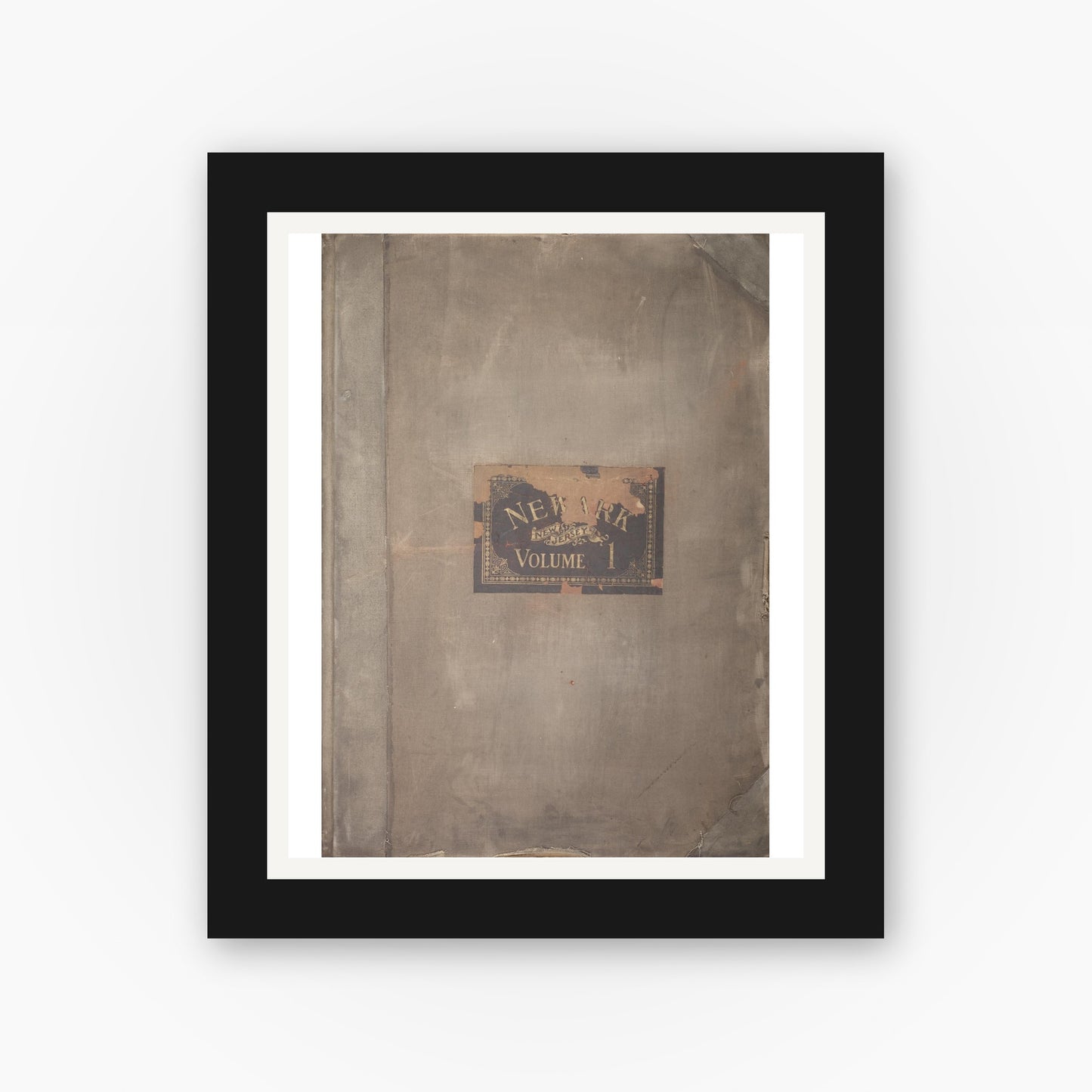 Old map wall art mockup — black gallery frame with white mat — Sanborn Fire Insurance Map from Newark, Essex County, New Jersey (1929), Sheet #0001