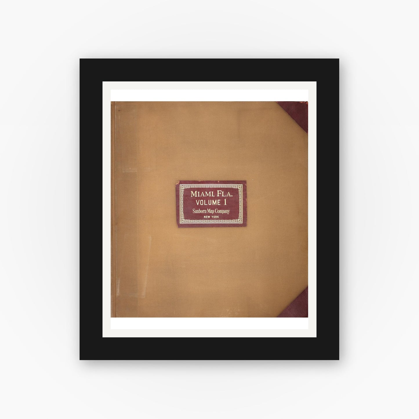 Old map wall art mockup — black gallery frame with white mat — Sanborn Fire Insurance Map from Miami, Dade County, Florida (1950), Sheet #0001