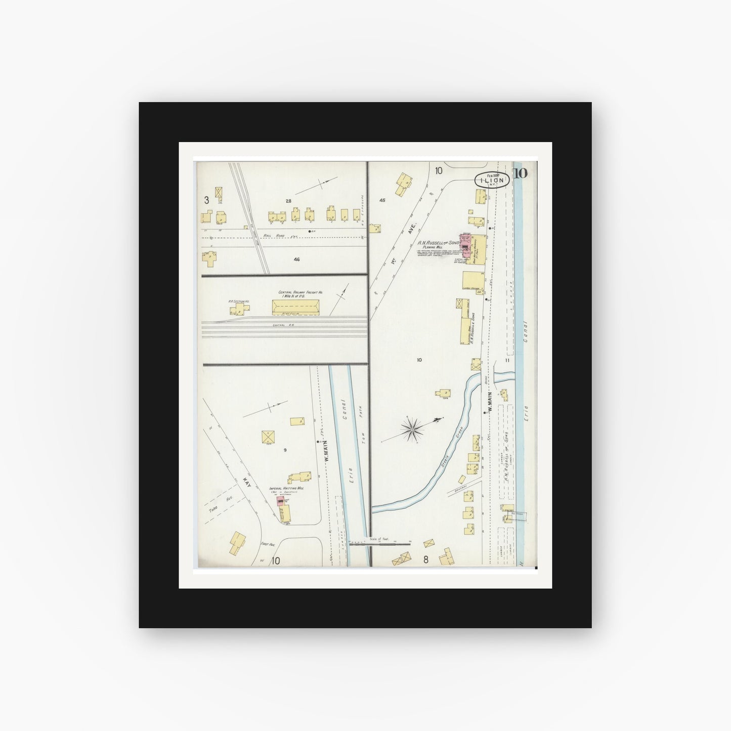 Old map wall art mockup — black gallery frame with white mat — Sanborn Fire Insurance Map from Ilion, Herkimer County, New York (1897), Sheet #0010