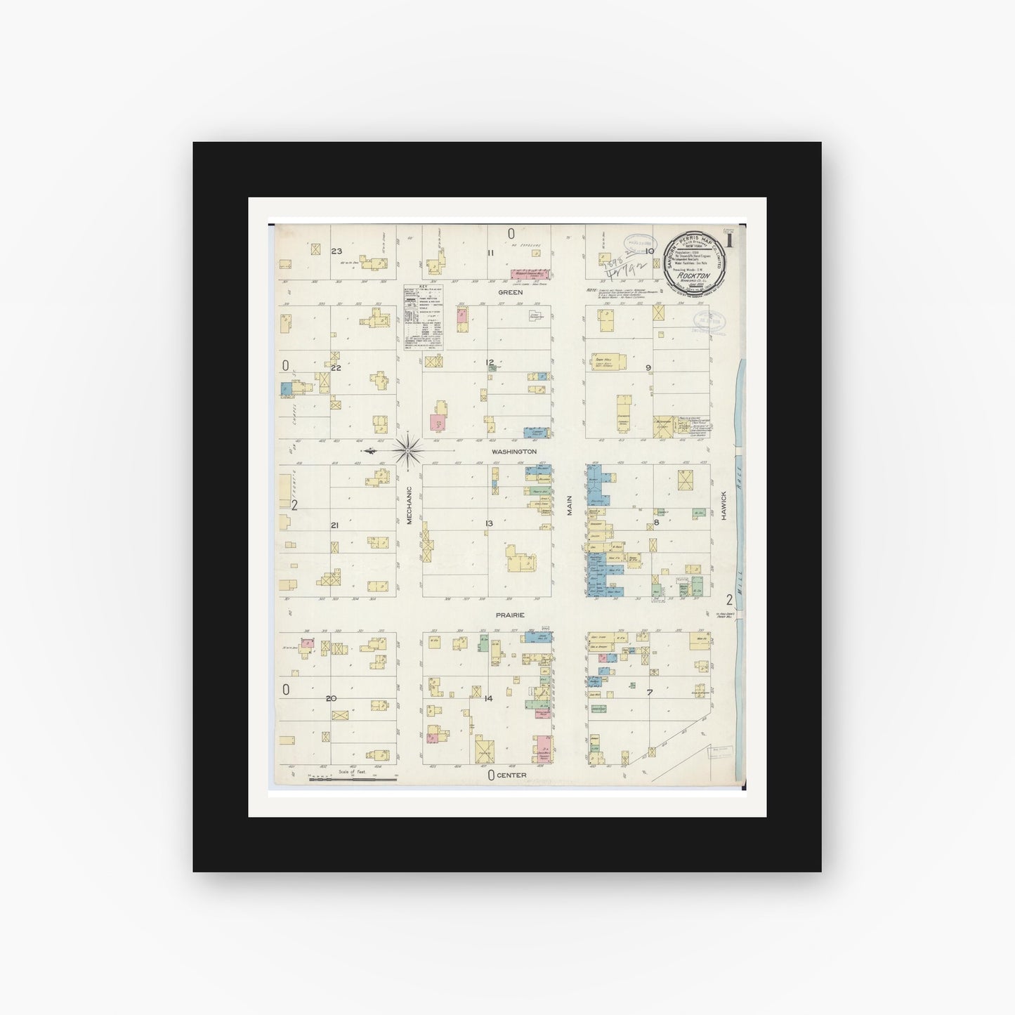 Old map wall art mockup — black gallery frame with white mat — Sanborn Fire Insurance Map from Rockton, Winnebago County, Illinois (1898) - Complete Map Set