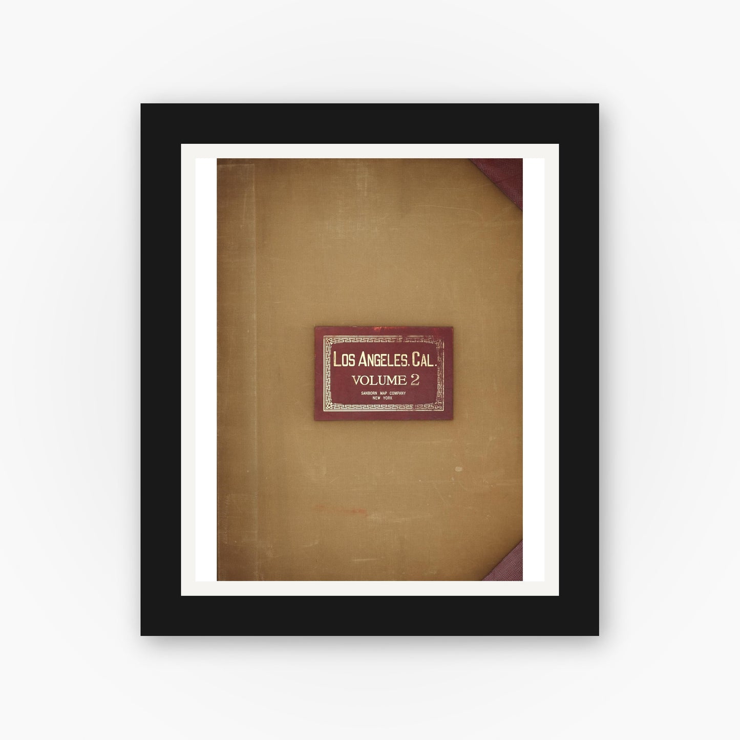 Old map wall art mockup — black gallery frame with white mat — Sanborn Fire Insurance Map from Los Angeles, Los Angeles County, California (1950), Sheet #0001