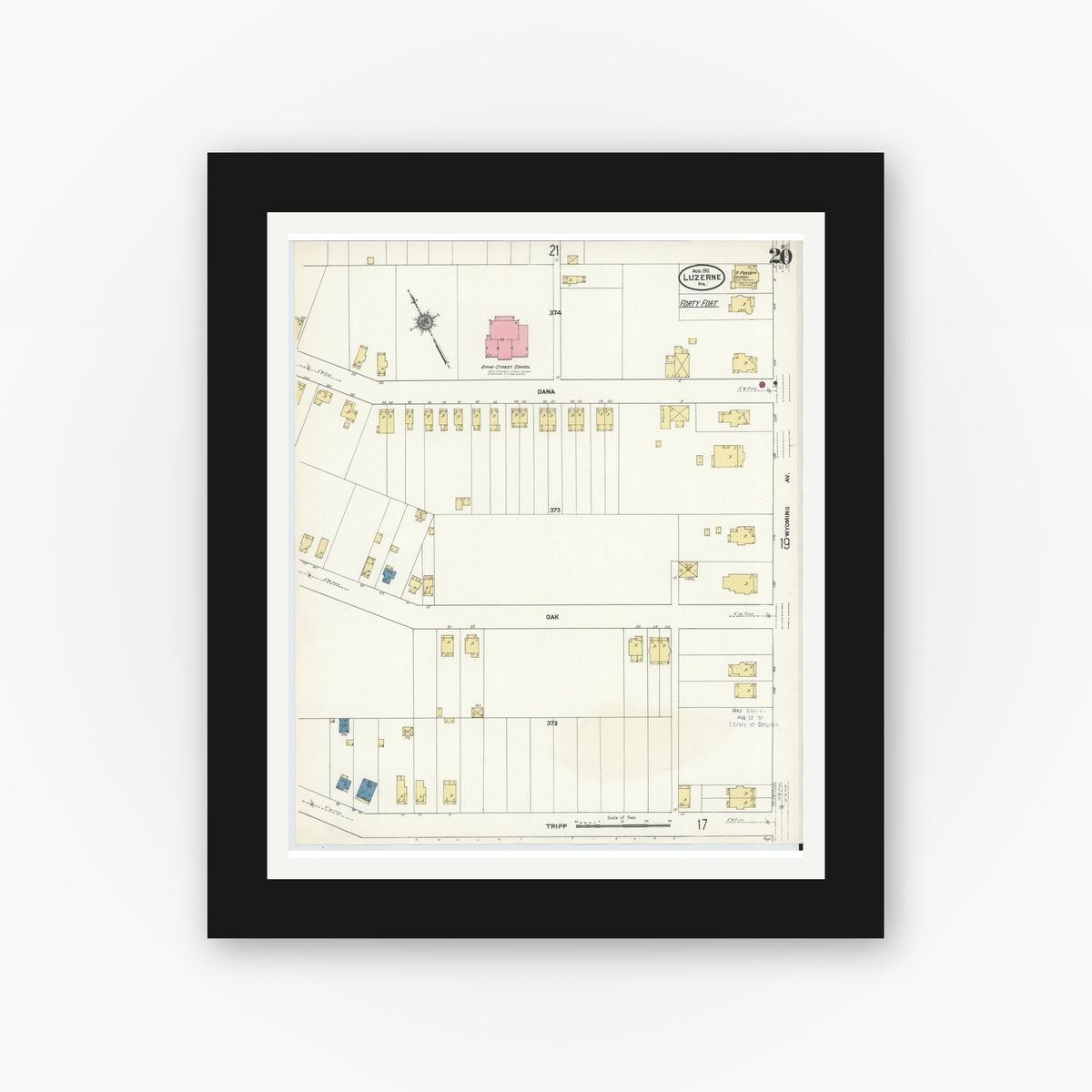 Old map wall art mockup β black gallery frame with white mat β Sanborn Fire Insurance Map from Luzerne, Luzerne County, Pennsylvania (1911), Sheet #0020
