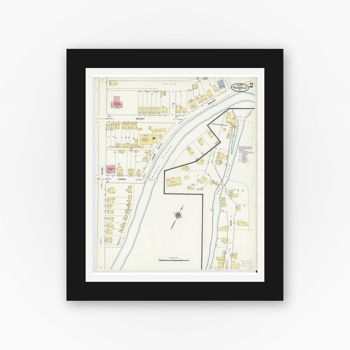 Old map wall art mockup β black gallery frame with white mat β Sanborn Fire Insurance Map from Reedsville, Mifflin County, Pennsylvania (1910), Sheet #0002