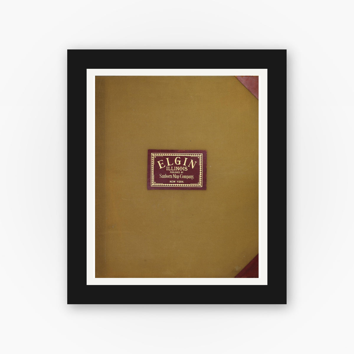 Old map wall art mockup — black gallery frame with white mat — Sanborn Fire Insurance Map from Elgin, Kane County, Illinois (1950), Sheet #0001