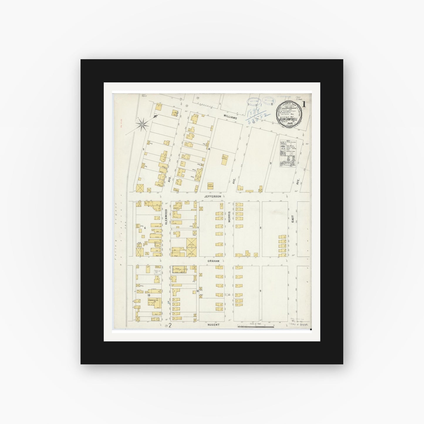 Old map wall art mockup — black gallery frame with white mat — Sanborn Fire Insurance Map from Glen Campbell, Indiana County, Pennsylvania (1898) - Complete Map Set