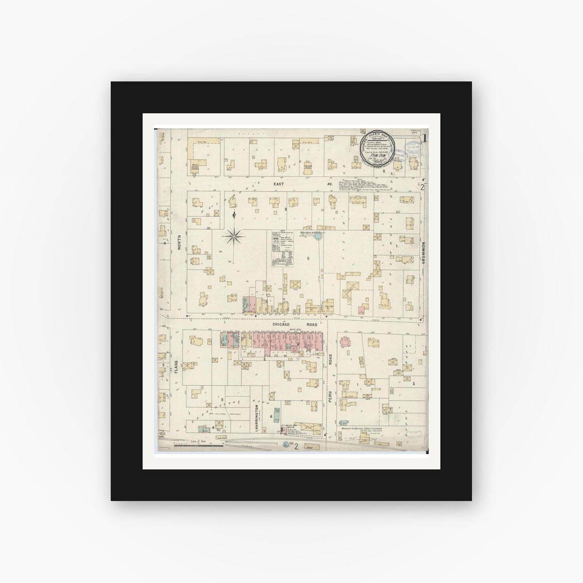 Old map wall art mockup — black gallery frame with white mat — Sanborn Fire Insurance Map from Paw Paw, Lee County, Illinois (1897) - Complete Map Set