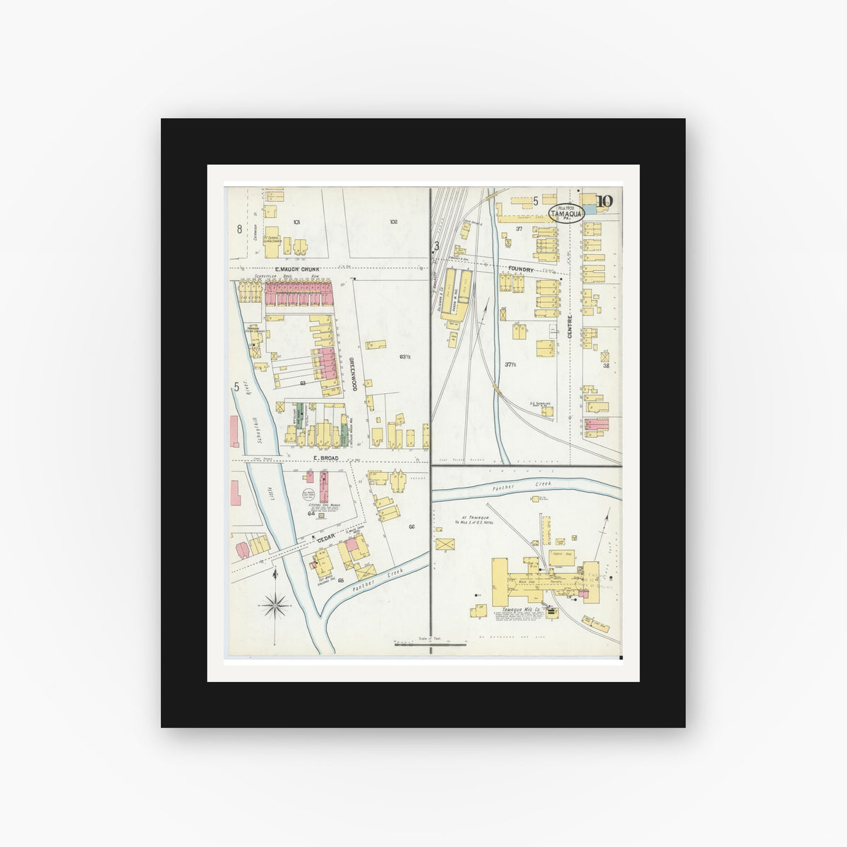 Old map wall art mockup β black gallery frame with white mat β Sanborn Fire Insurance Map from Tamaqua, Schuylkill County, Pennsylvania (1902), Sheet #0010
