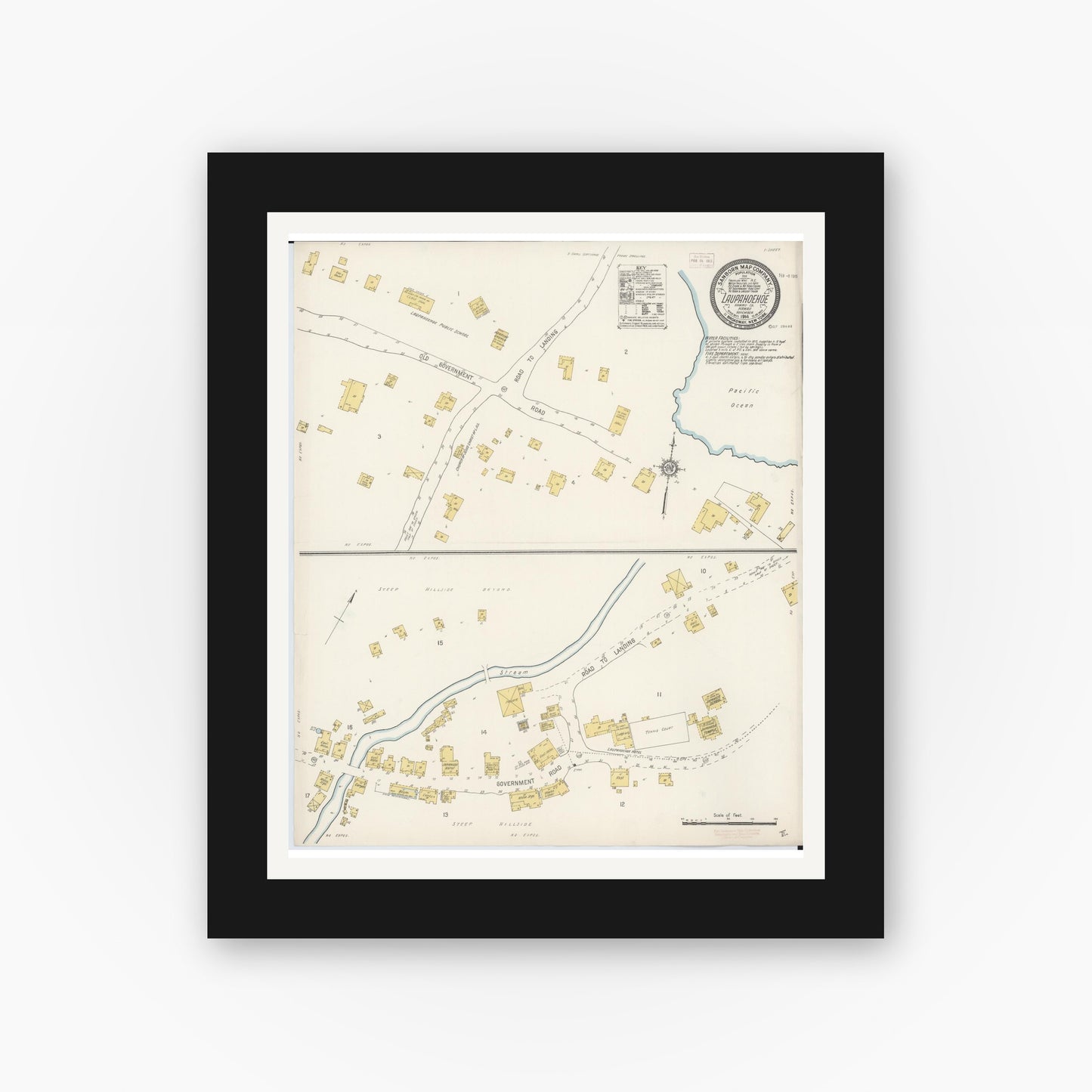 Old map wall art mockup β black gallery frame with white mat β Sanborn Fire Insurance Map from Laupahoehoe, Hawaii County, Hawaii (1914), Sheet #0001
