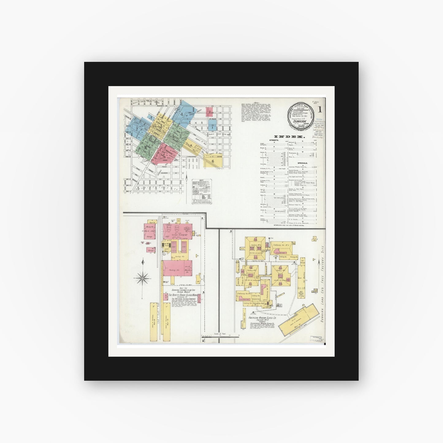 Old map wall art mockup — black gallery frame with white mat — Sanborn Fire Insurance Map from Dunkirk, Jay And Blackford Counties, Indiana (1900) - Complete Map Set