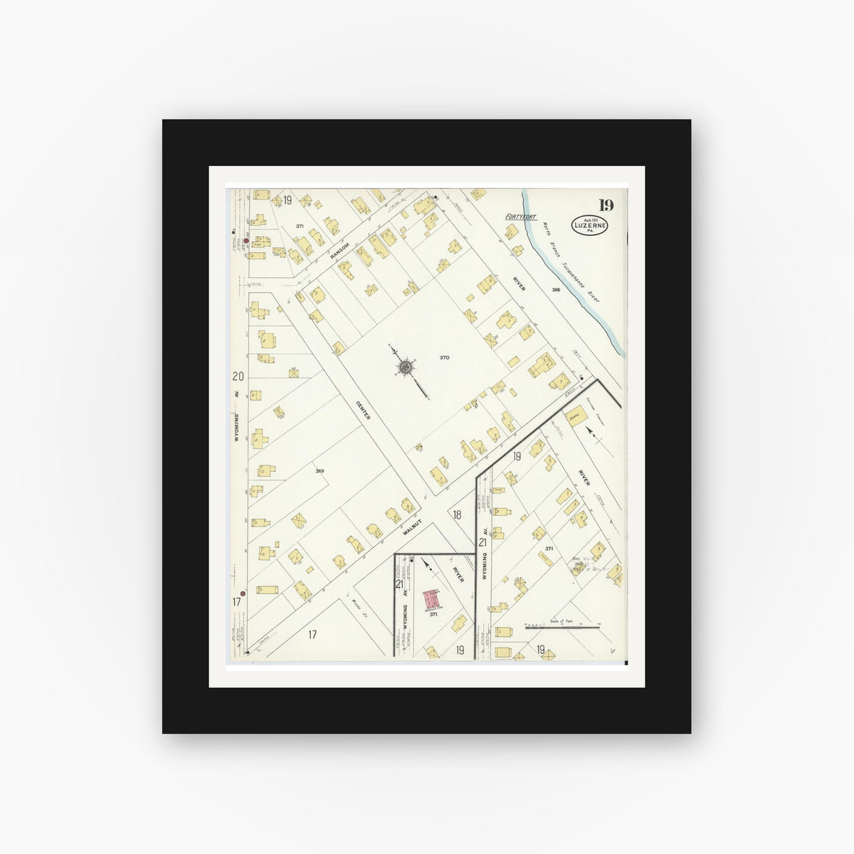 Old map wall art mockup β black gallery frame with white mat β Sanborn Fire Insurance Map from Luzerne, Luzerne County, Pennsylvania (1911), Sheet #0019