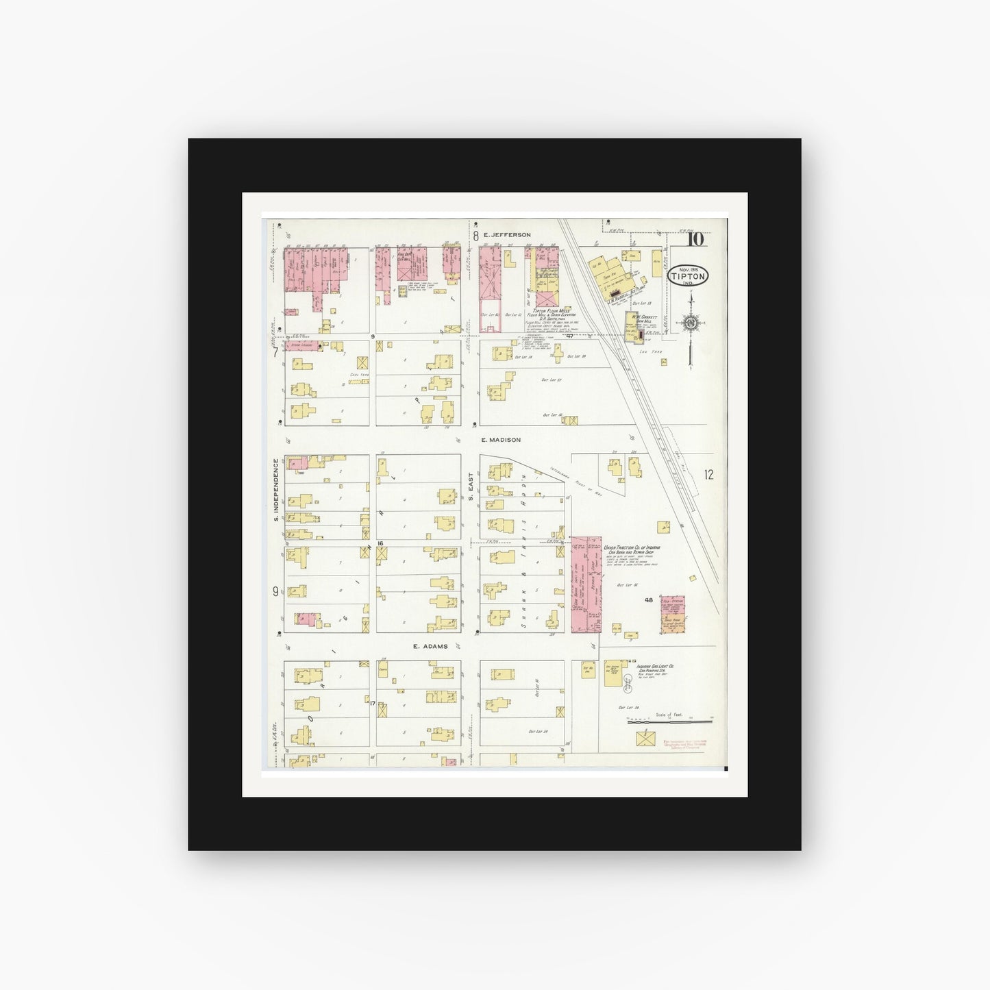 Old map wall art mockup — black gallery frame with white mat — Sanborn Fire Insurance Map from Tipton, Tipton County, Indiana (1915), Sheet #0010
