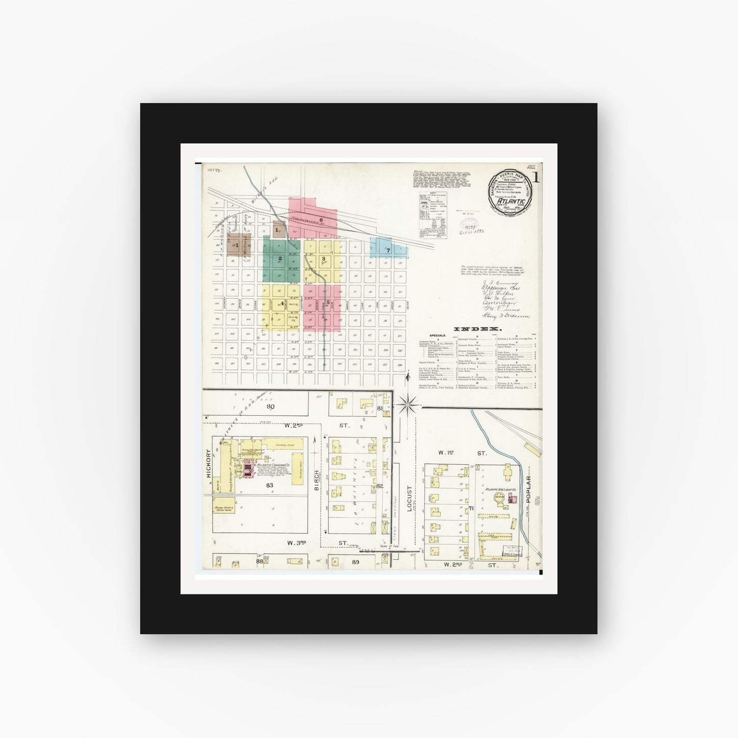 Old map wall art mockup β black gallery frame with white mat β Sanborn Fire Insurance Map from Atlantic, Cass County, Iowa (1893), Sheet #0001