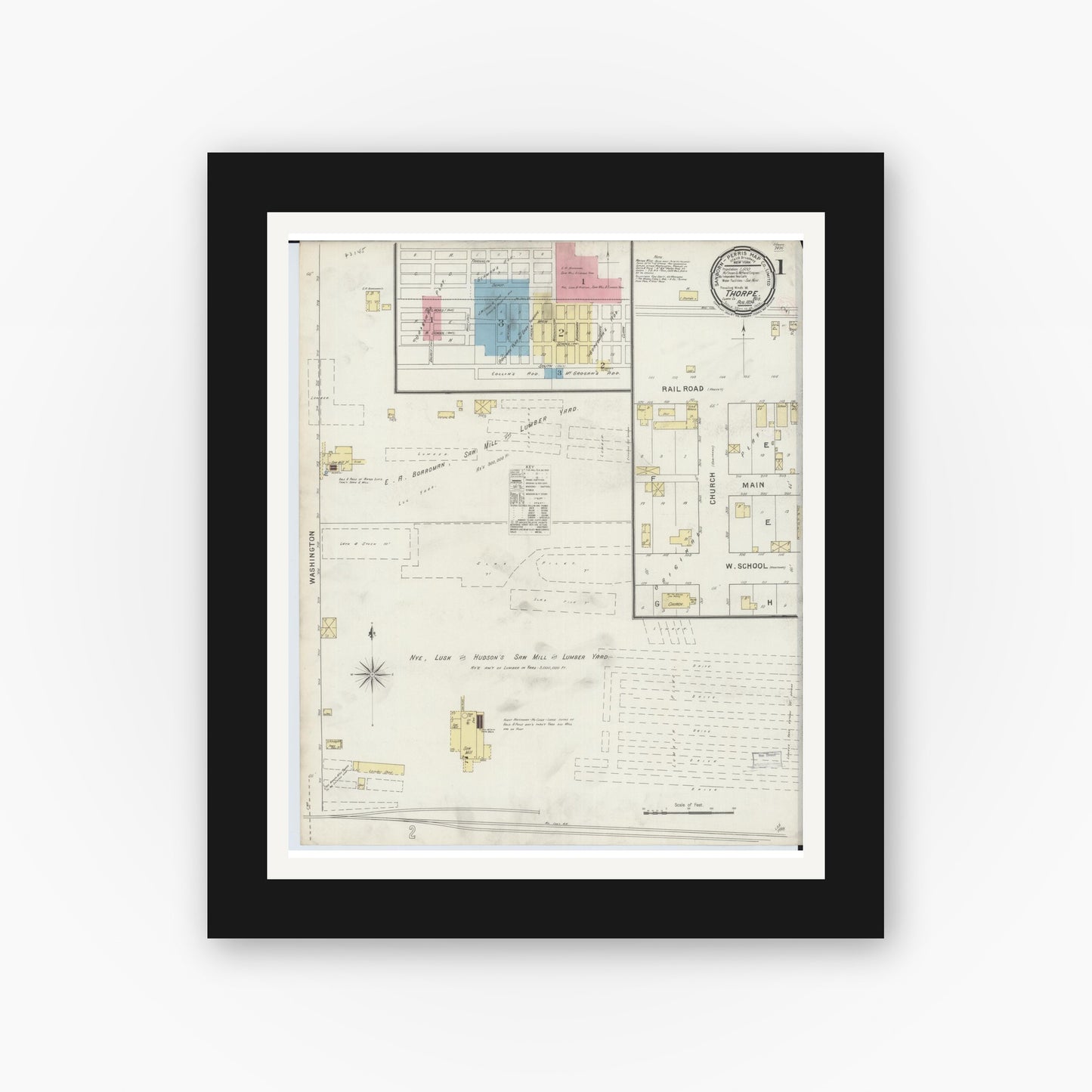 Old map wall art mockup β black gallery frame with white mat β Sanborn Fire Insurance Map from Thorpe, Clark County, Wisconsin (1894) - Complete Map Set