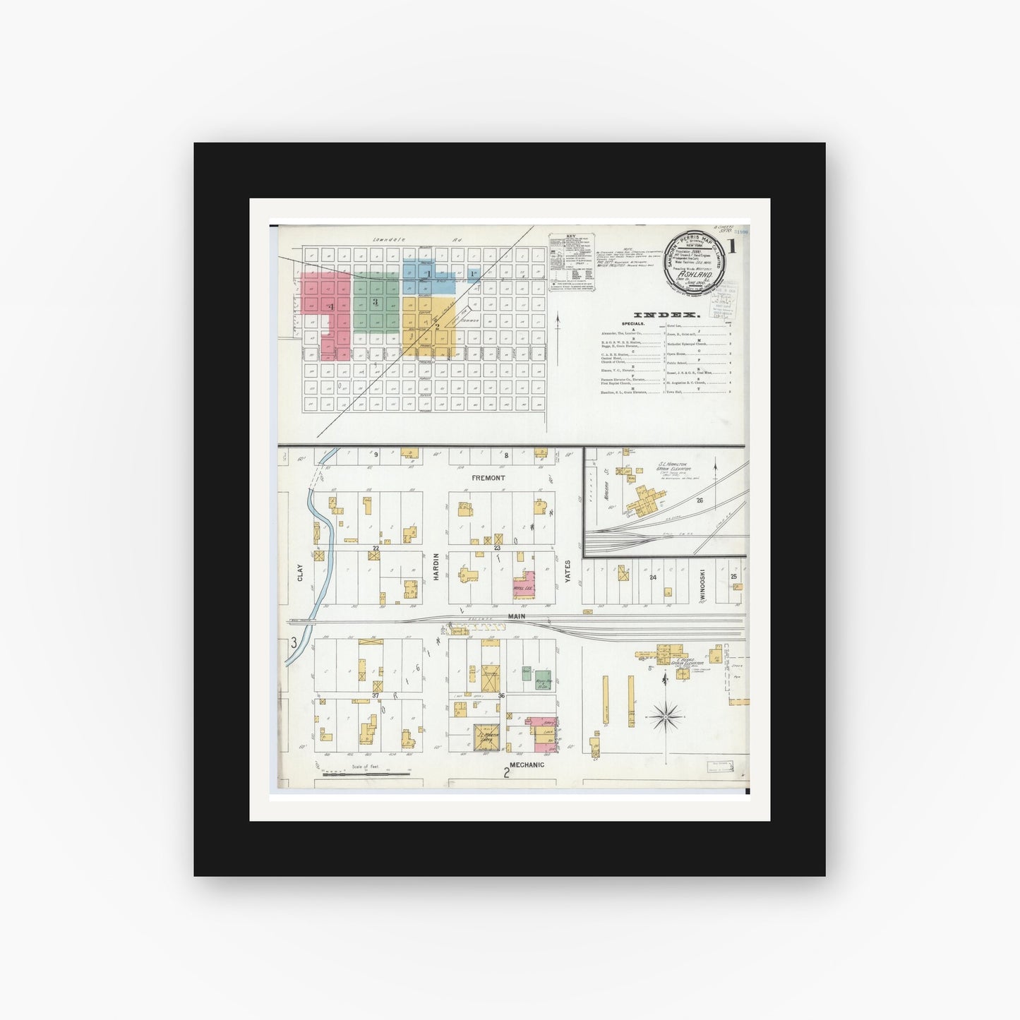 Old map wall art mockup — black gallery frame with white mat — Sanborn Fire Insurance Map from Ashland, Cass County, Illinois (1900) - Complete Map Set