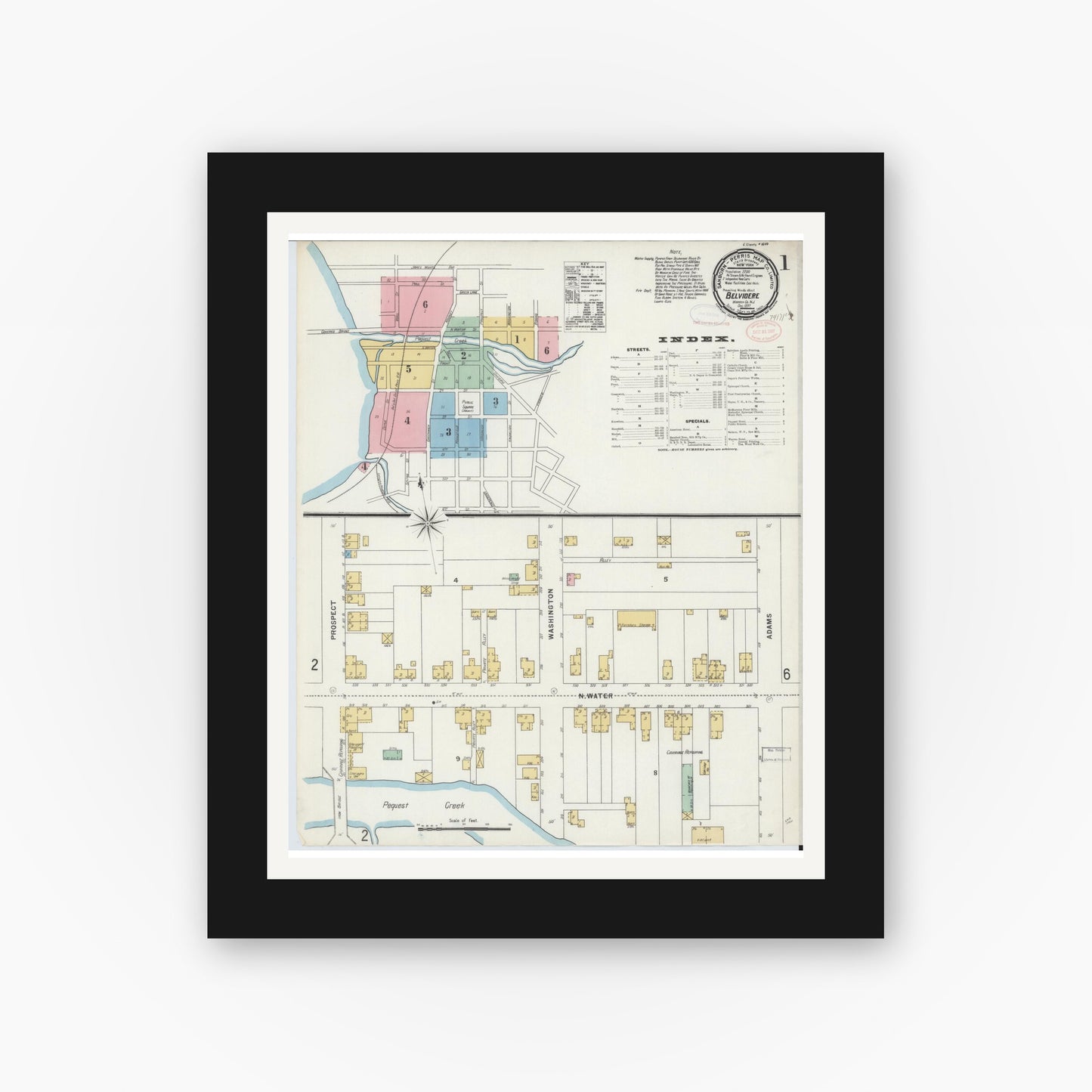 Old map wall art mockup — black gallery frame with white mat — Sanborn Fire Insurance Map from Belvidere, Warren County, New Jersey (1897) - Complete Map Set