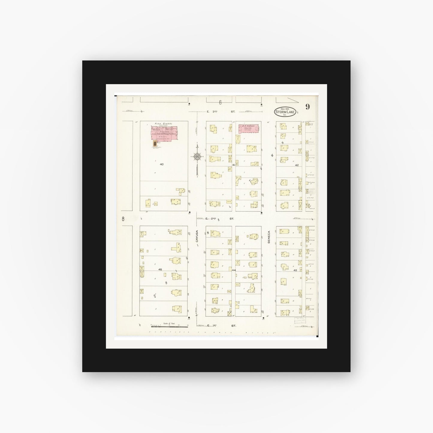 Old map wall art mockup β black gallery frame with white mat β Sanborn Fire Insurance Map from Storm Lake, Buena Vista County, Iowa (1914), Sheet #0009