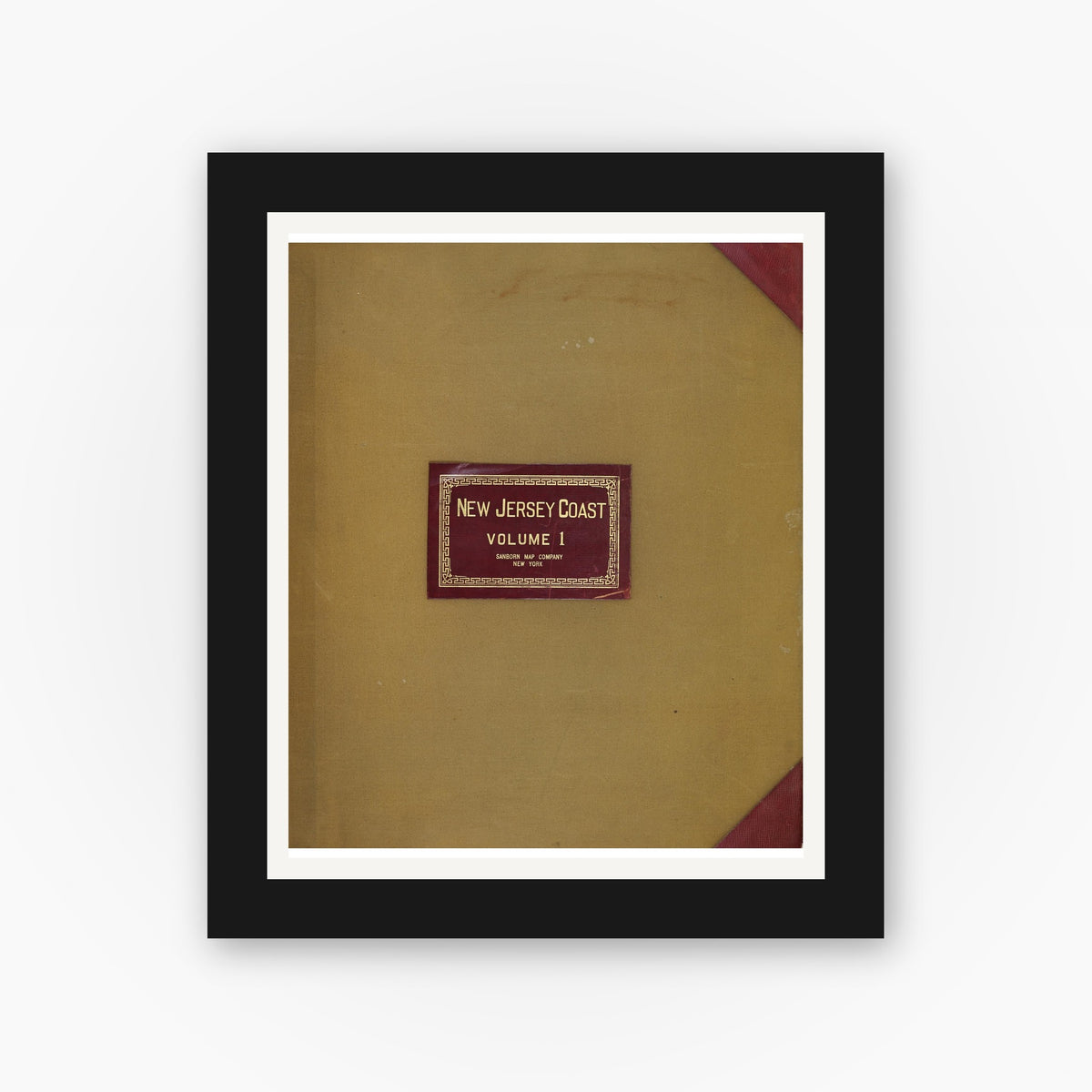 Old map wall art mockup — black gallery frame with white mat — Sanborn Fire Insurance Map from New Jersey Coast, New Jersey Coast, New Jersey (1950), Sheet #0001