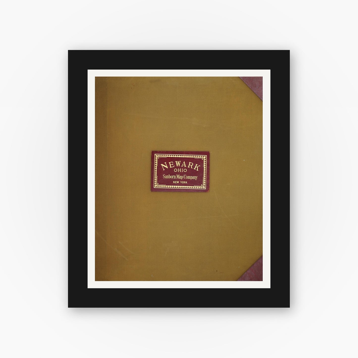 Old map wall art mockup — black gallery frame with white mat — Sanborn Fire Insurance Map from Newark, Licking County, Ohio (1961), Sheet #0001