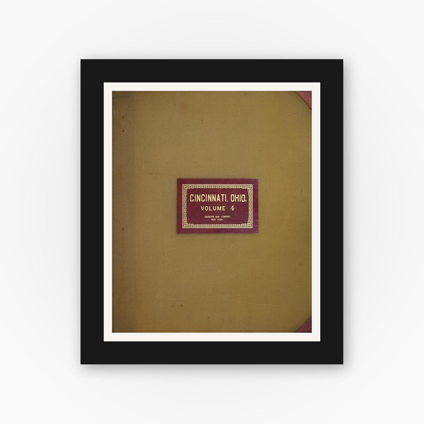 Old map wall art mockup — black gallery frame with white mat — Sanborn Fire Insurance Map from Cincinnati, Hamilton County, Ohio (1949), Sheet #0001