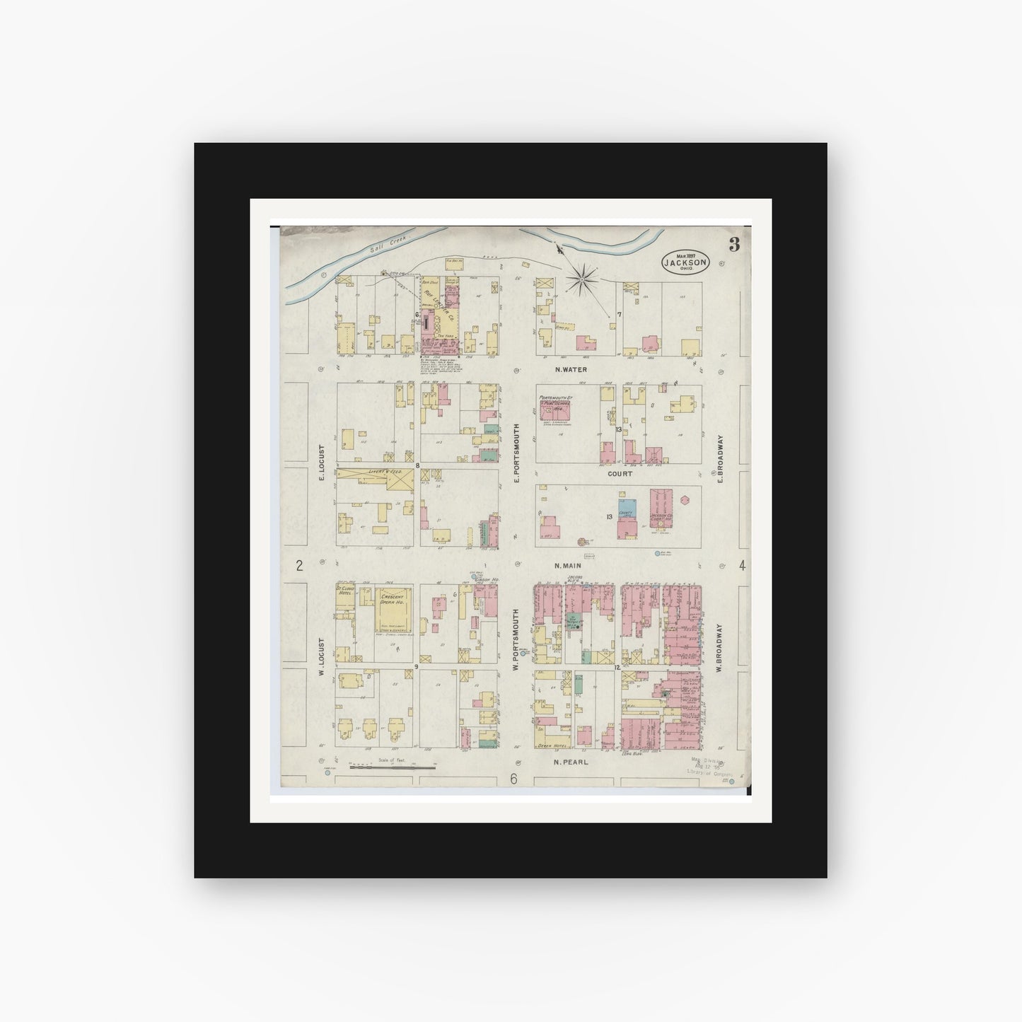 Old map wall art mockup — black gallery frame with white mat — Sanborn Fire Insurance Map from Jackson, Jackson County, Ohio (1897), Sheet #0003