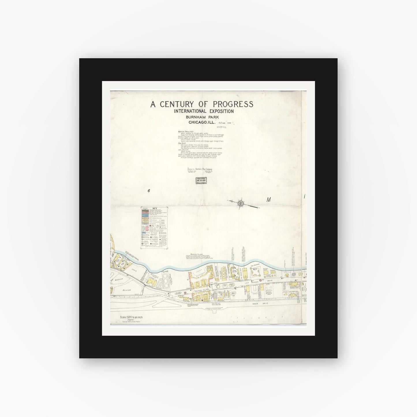 Old map wall art mockup — black gallery frame with white mat — Sanborn Fire Insurance Map from Chicago, Cook County, Illinois (Unknown), Sheet #0003