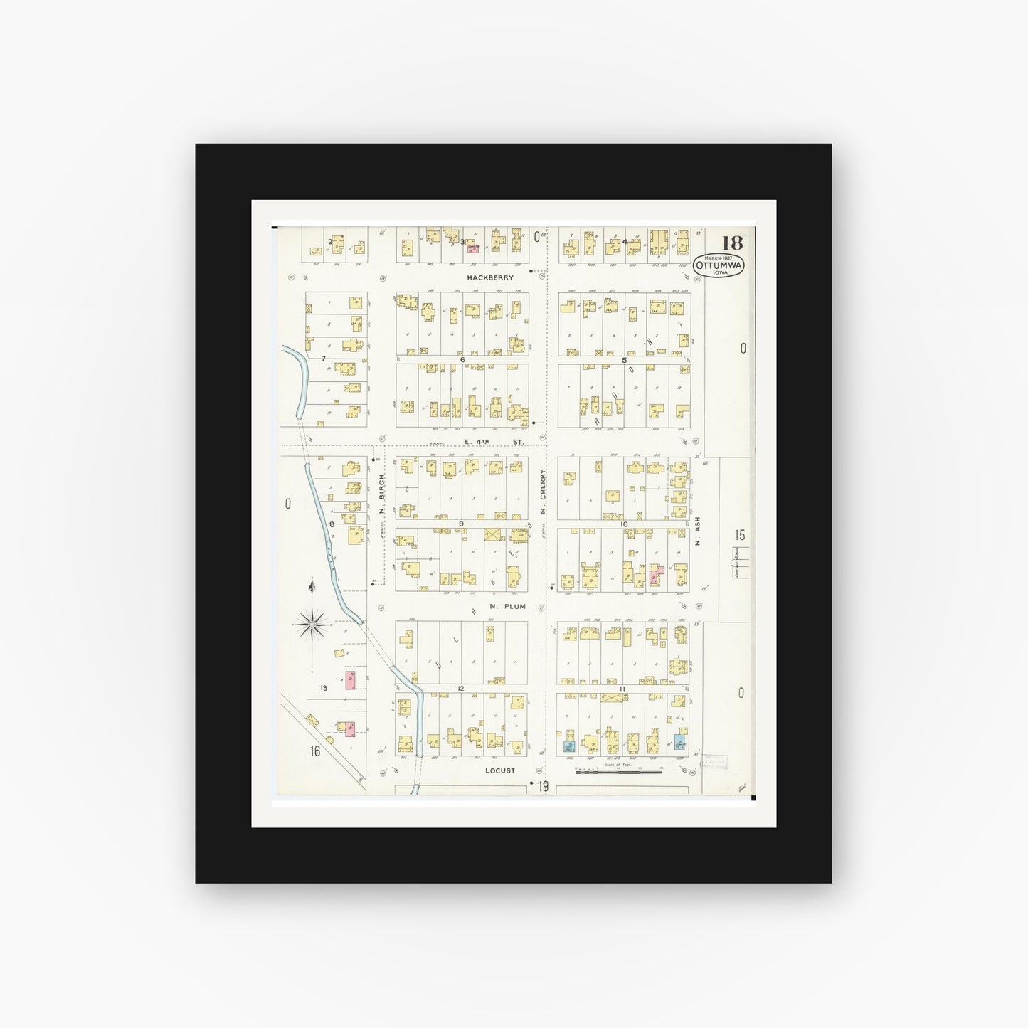 Old map wall art mockup β black gallery frame with white mat β Sanborn Fire Insurance Map from Ottumwa, Wapello County, Iowa (1897), Sheet #0018