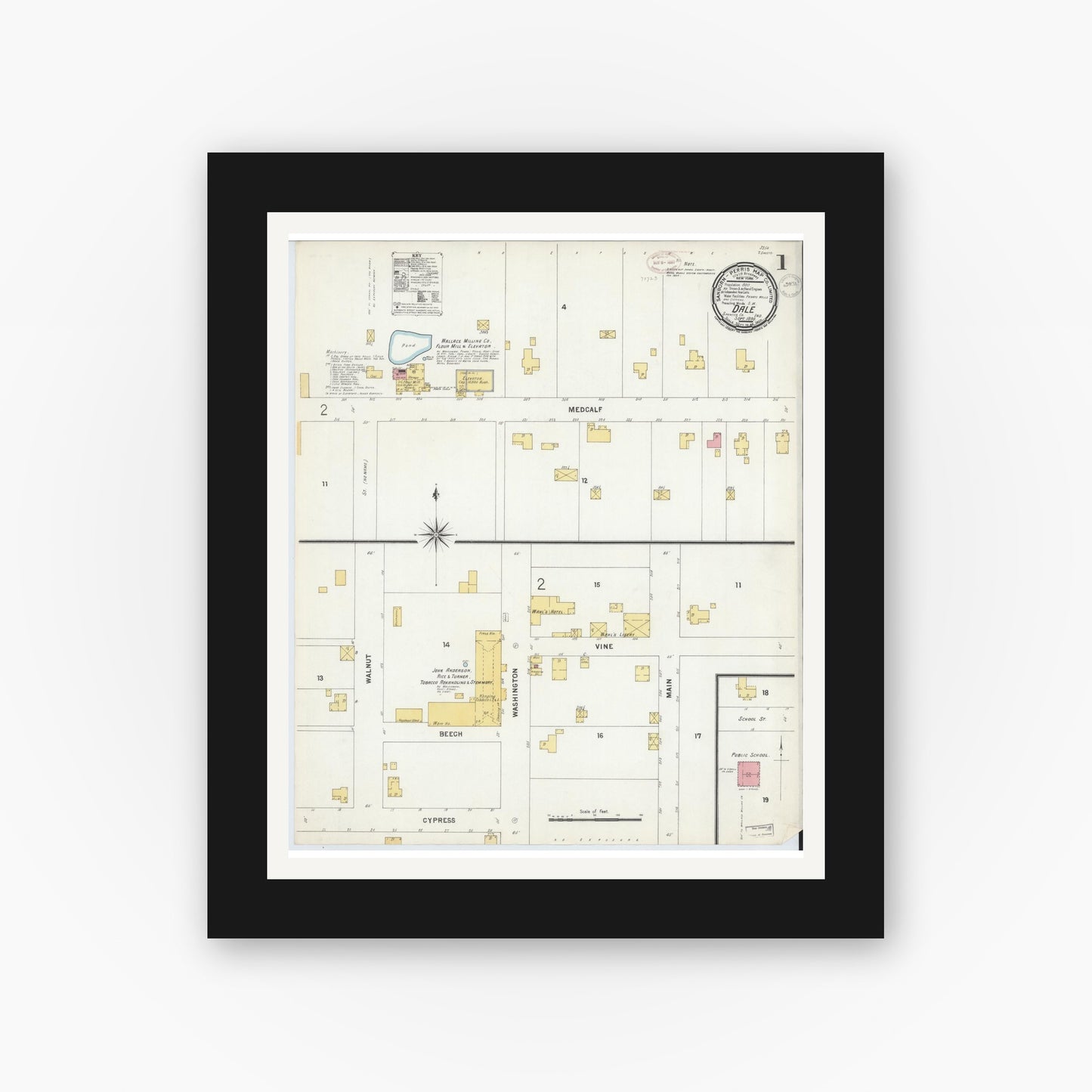 Old map wall art mockup — black gallery frame with white mat — Sanborn Fire Insurance Map from Dale, Spencer County, Indiana (1899) - Complete Map Set