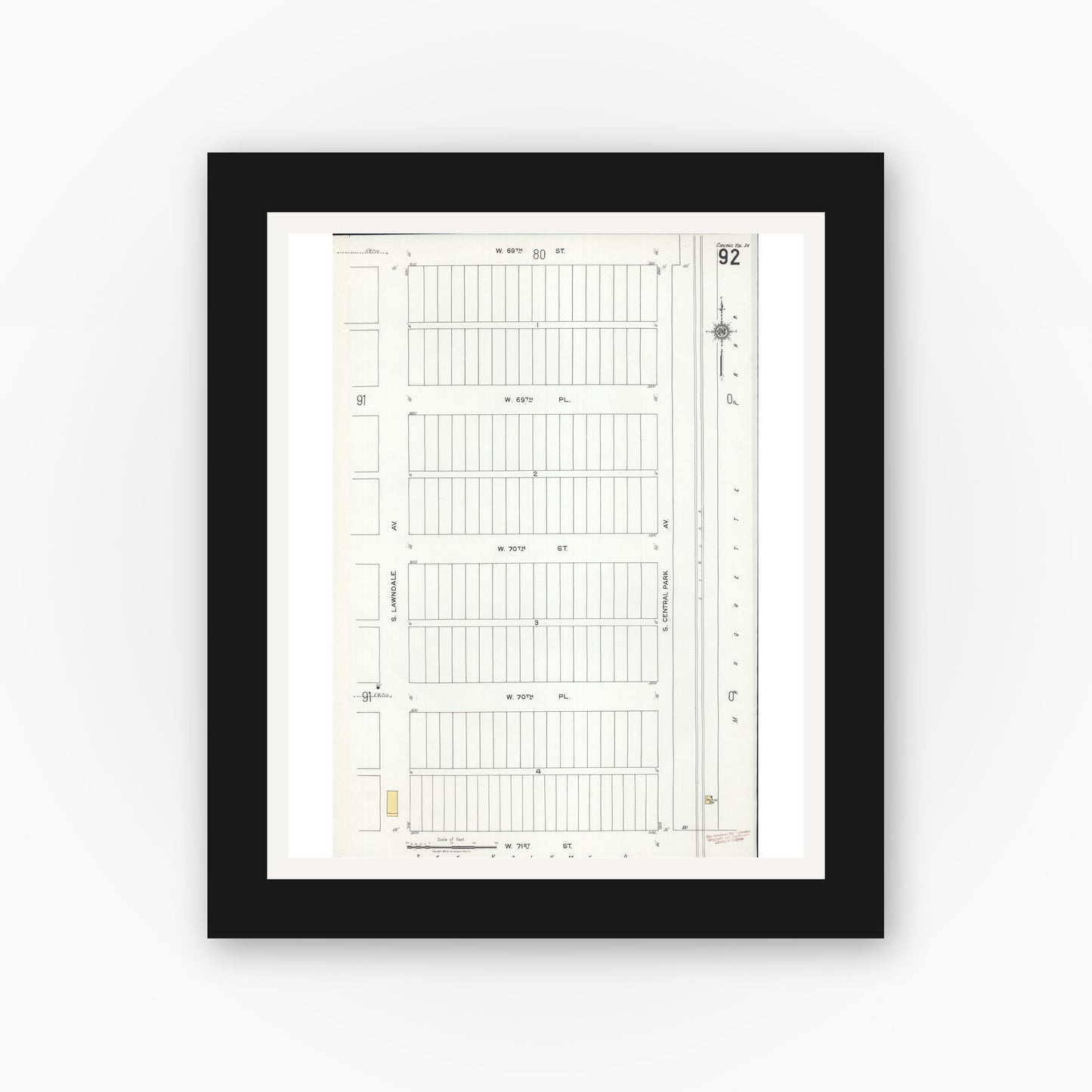 Old map wall art mockup β black gallery frame with white mat β Sanborn Fire Insurance Map from Chicago, Cook County, Illinois (1920), Sheet #0092