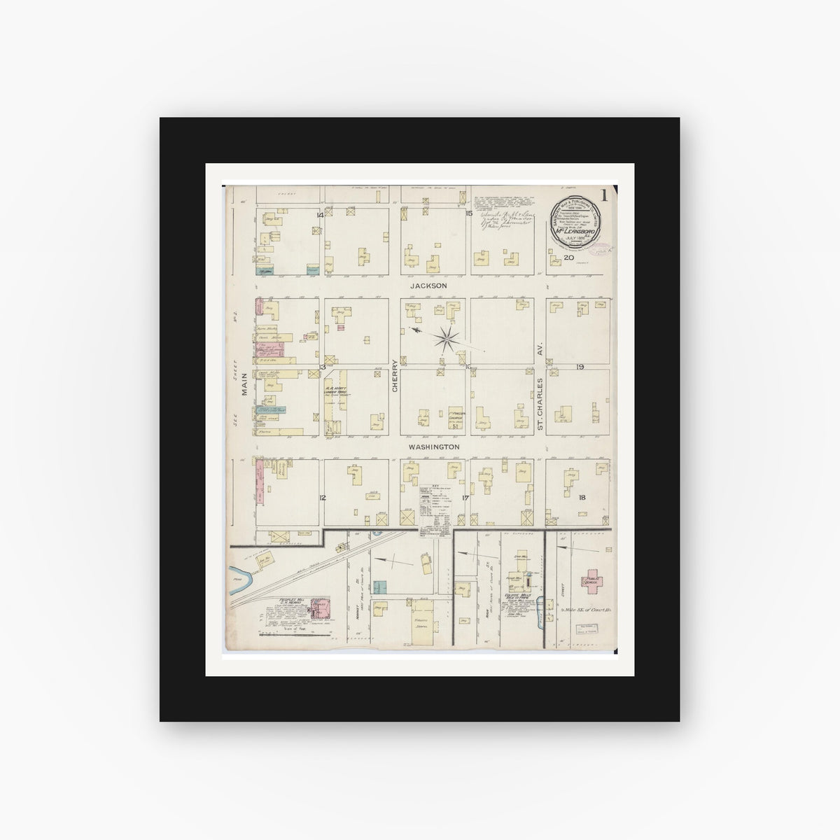 Old map wall art mockup — black gallery frame with white mat — Sanborn Fire Insurance Map from Mcleansboro, Hamilton County, Illinois (1886) - Complete Map Set
