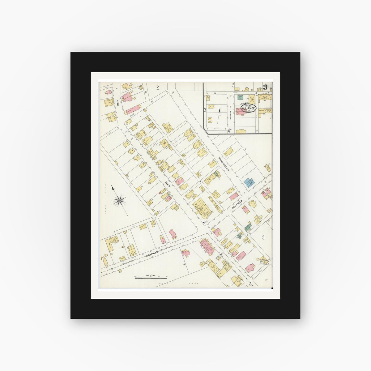 Old map wall art mockup β black gallery frame with white mat β Sanborn Fire Insurance Map from Alliance, Northampton County, Pennsylvania (1904), Sheet #0003