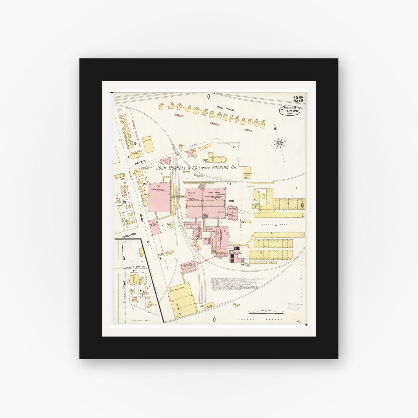 Old map wall art mockup β black gallery frame with white mat β Sanborn Fire Insurance Map from Ottumwa, Wapello County, Iowa (1897), Sheet #0025