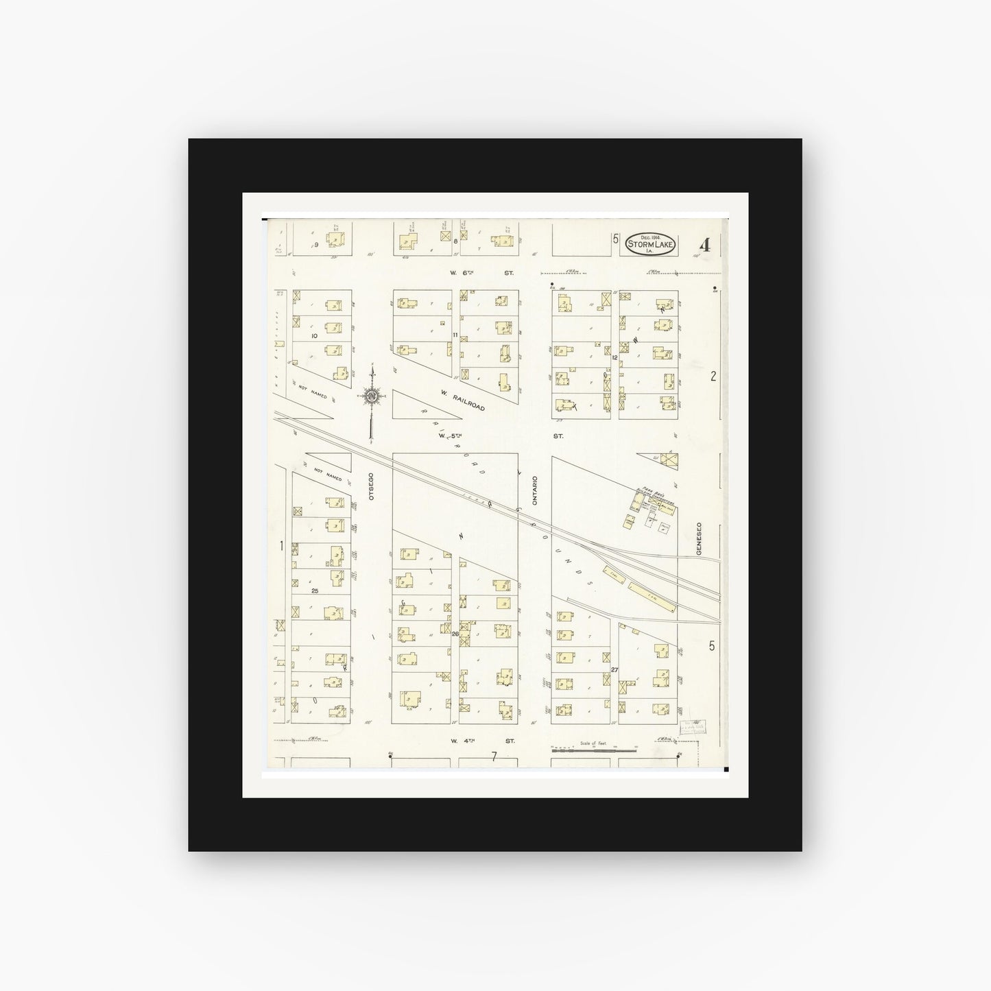 Old map wall art mockup β black gallery frame with white mat β Sanborn Fire Insurance Map from Storm Lake, Buena Vista County, Iowa (1914), Sheet #0004