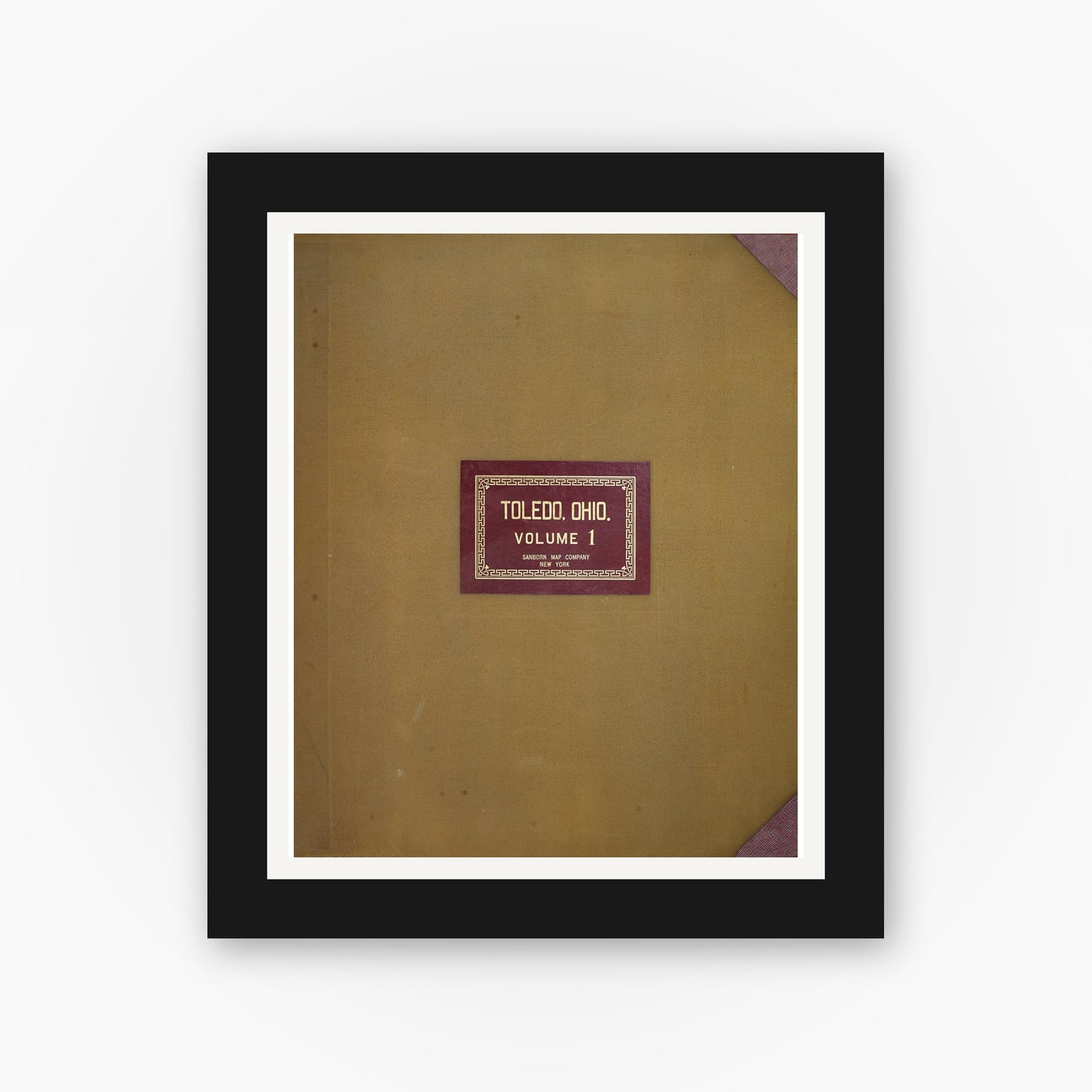 Old map wall art mockup — black gallery frame with white mat — Sanborn Fire Insurance Map from Toledo, Lucas County, Ohio (1951), Sheet #0001
