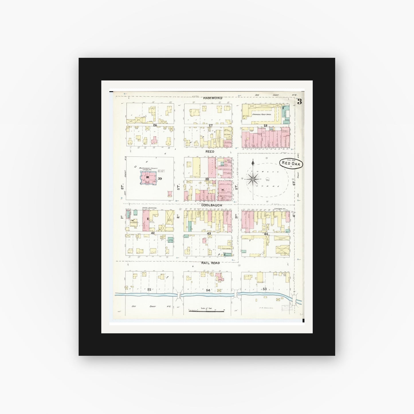 Old map wall art mockup β black gallery frame with white mat β Sanborn Fire Insurance Map from Red Oak, Montgomery County, Iowa (1891), Sheet #0003