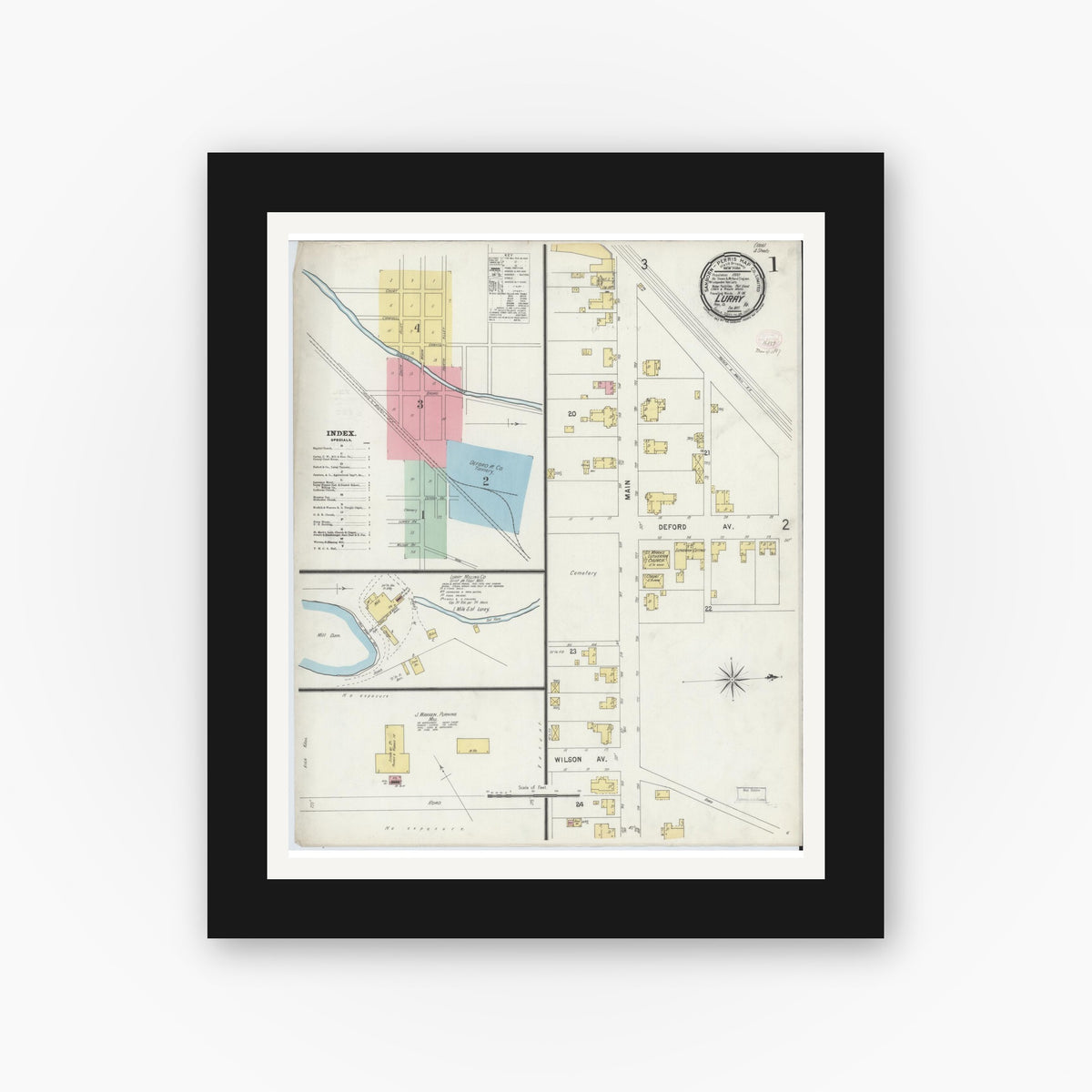 Old map wall art mockup — black gallery frame with white mat — Sanborn Fire Insurance Map from Luray, Page County, Virginia (1897) - Complete Map Set