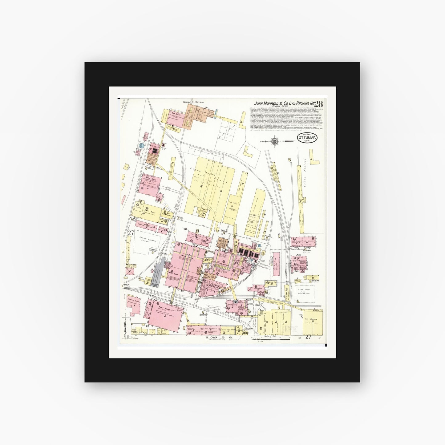 Old map wall art mockup β black gallery frame with white mat β Sanborn Fire Insurance Map from Ottumwa, Wapello County, Iowa (1909), Sheet #0028