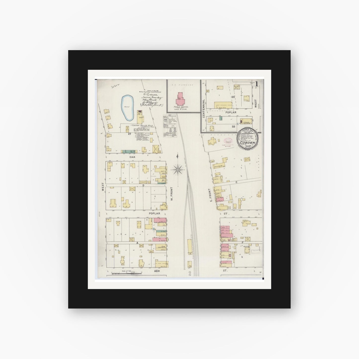 Old map wall art mockup — black gallery frame with white mat — Sanborn Fire Insurance Map from Cobden, Union County, Illinois (1894) - Complete Map Set