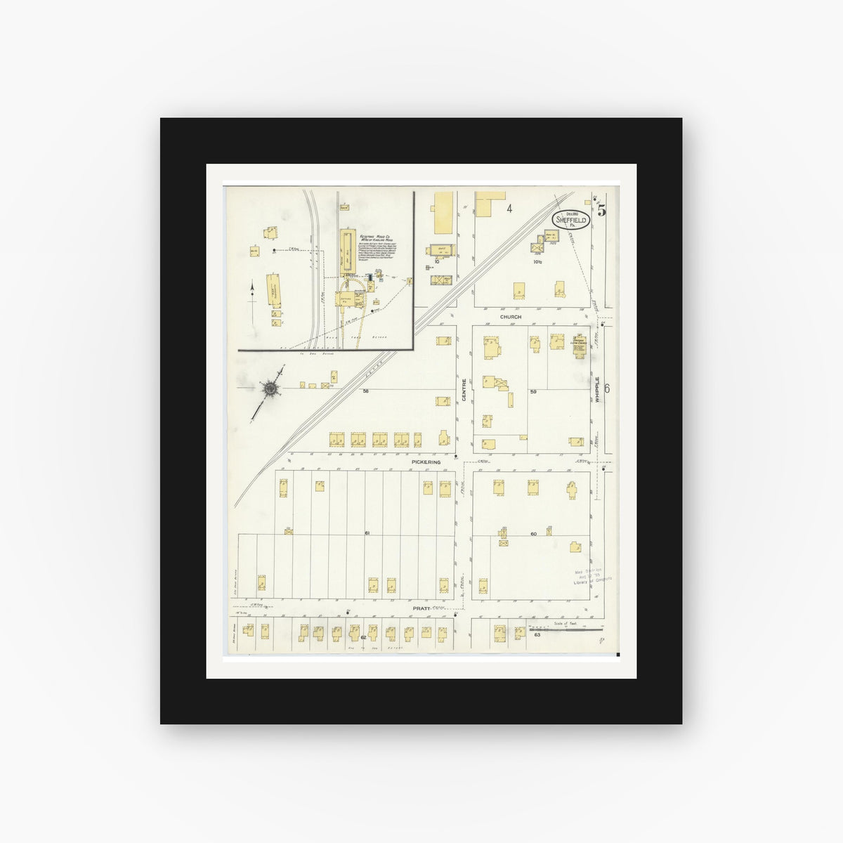 Old map wall art mockup β black gallery frame with white mat β Sanborn Fire Insurance Map from Sheffield, Warren County, Pennsylvania (1910), Sheet #0005