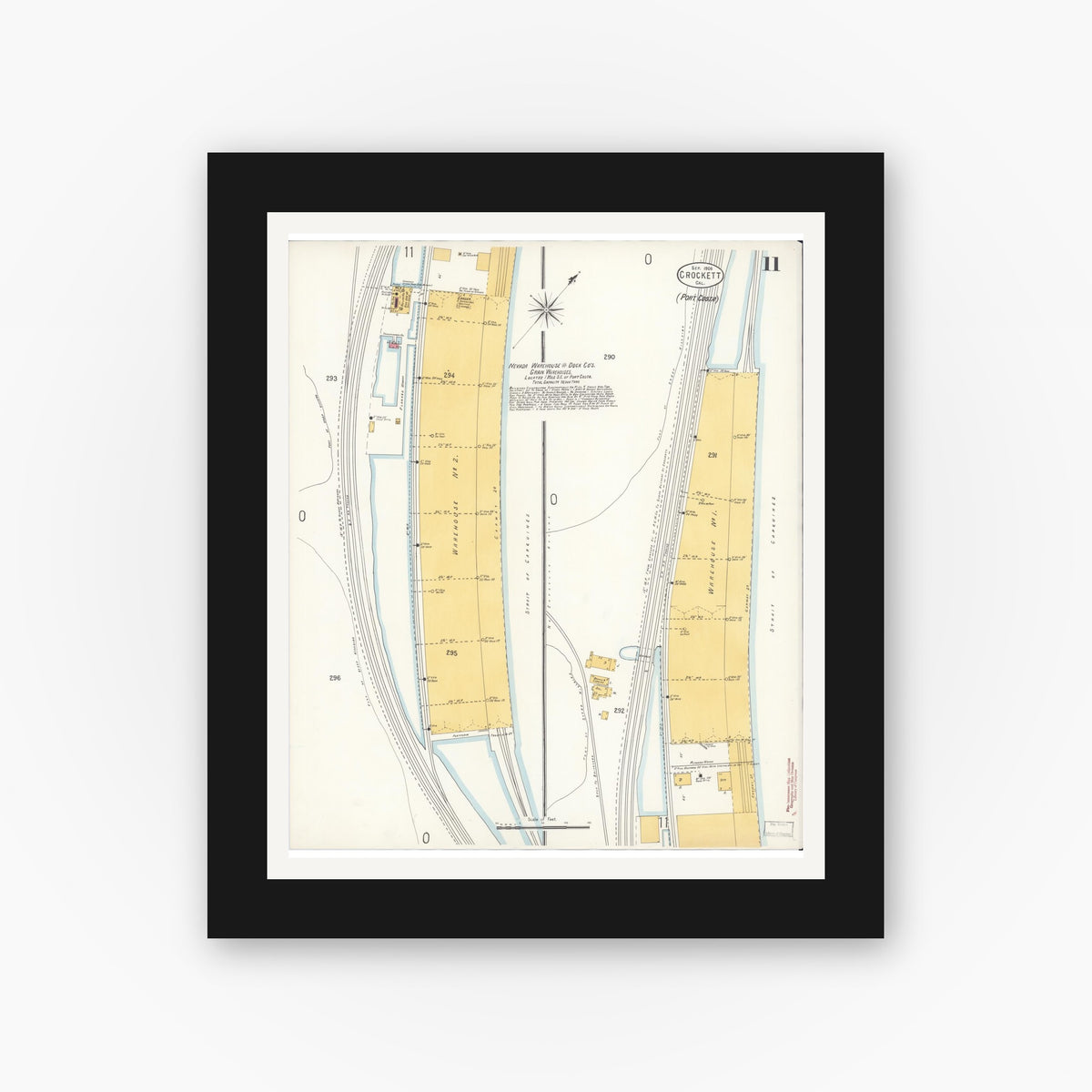 Old map wall art mockup β black gallery frame with white mat β Sanborn Fire Insurance Map from Crockett, Contra Costa County, California (1906), Sheet #0011
