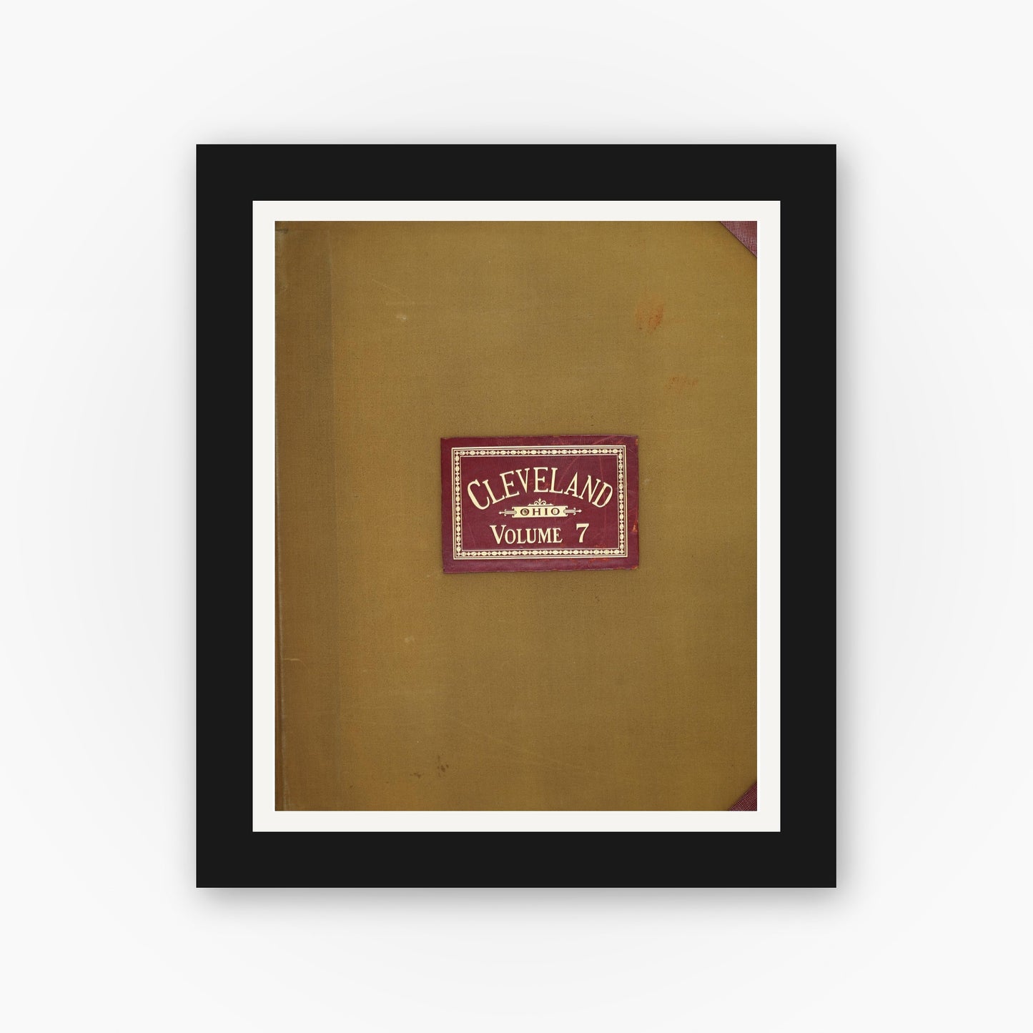 Old map wall art mockup — black gallery frame with white mat — Sanborn Fire Insurance Map from Cleveland, Cuyahoga County, Ohio (1950), Sheet #0001