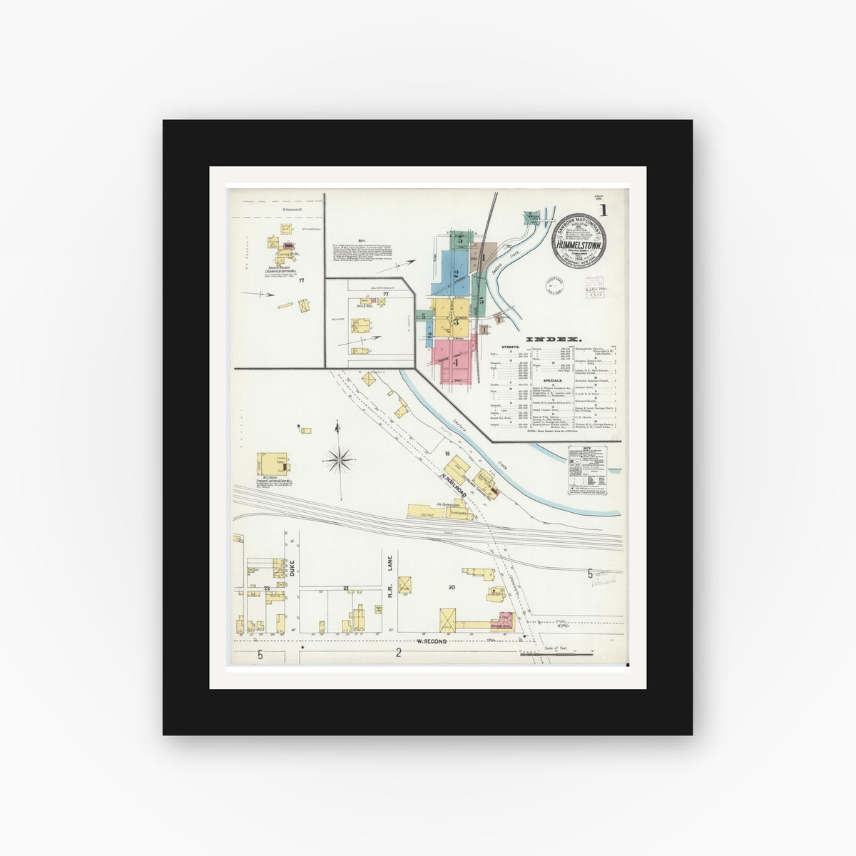 Old map wall art mockup — black gallery frame with white mat — Sanborn Fire Insurance Map from Hummelstown, Dauphin County, Pennsylvania (1902) - Complete Map Set