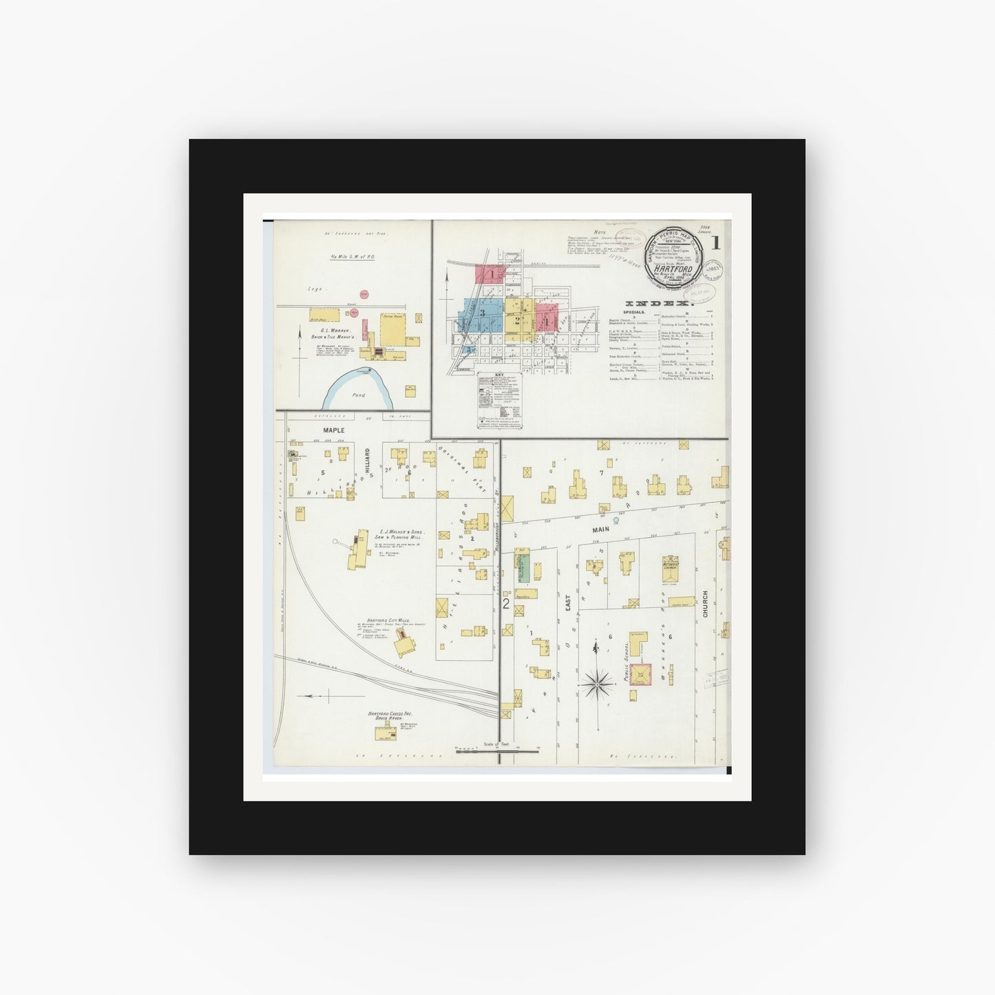 Old map wall art mockup β black gallery frame with white mat β Sanborn Fire Insurance Map from Hartford, Van Buren County, Michigan (1899) - Complete Map Set