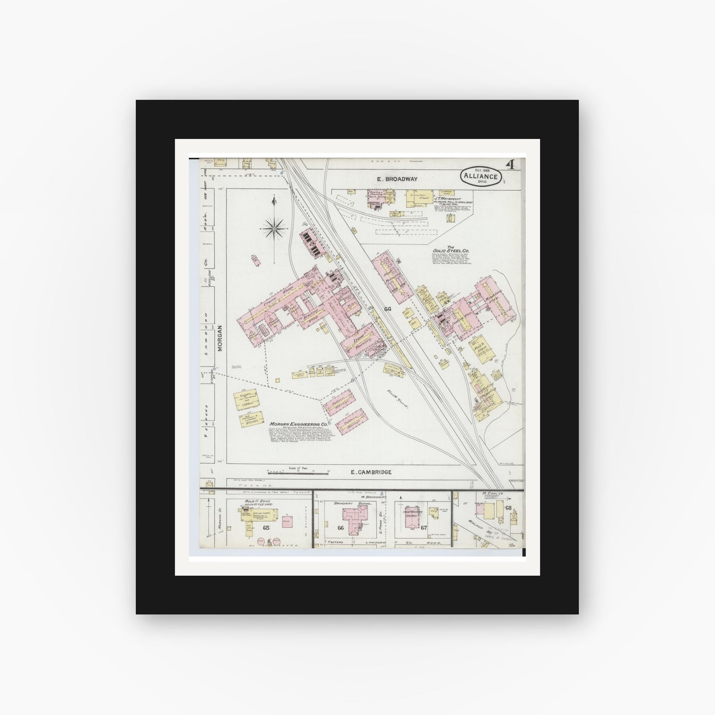 Old map wall art mockup — black gallery frame with white mat — Sanborn Fire Insurance Map from Alliance, Stark County, Ohio (1888), Sheet #0004