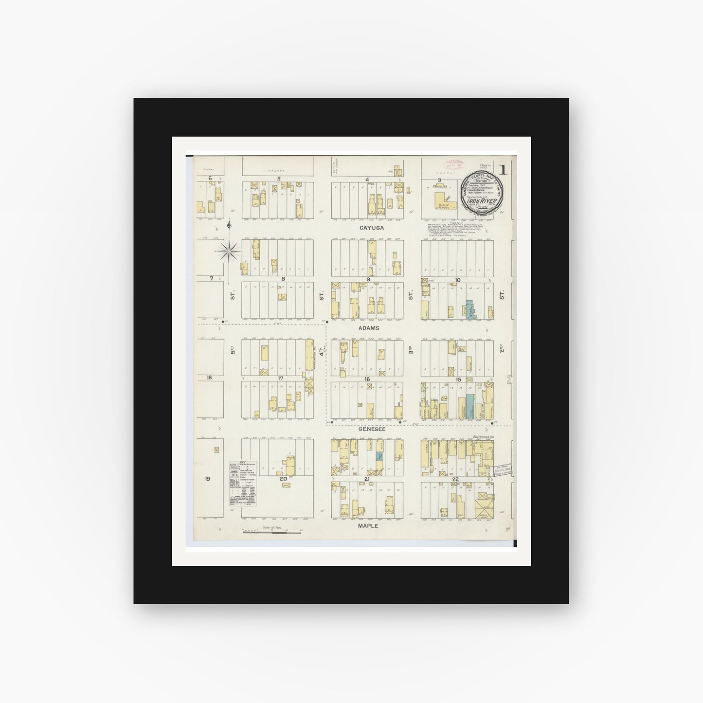 Old map wall art mockup — black gallery frame with white mat — Sanborn Fire Insurance Map from Iron River, Iron County, Michigan (1892) - Complete Map Set