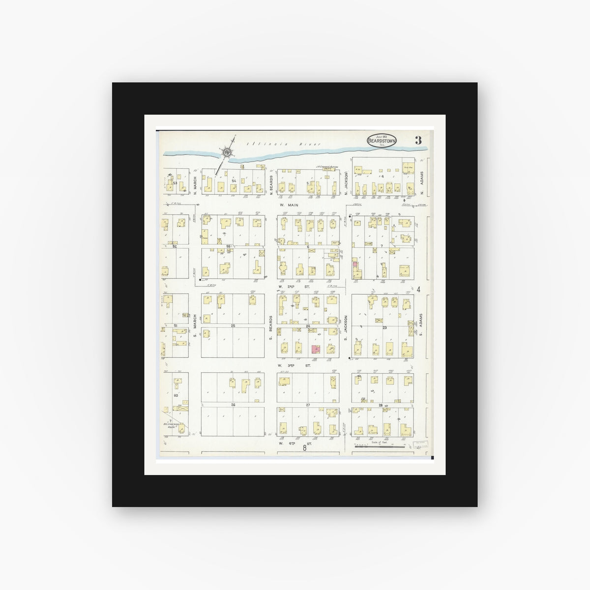 Old map wall art mockup β black gallery frame with white mat β Sanborn Fire Insurance Map from Beardstown, Cass County, Illinois (1913), Sheet #0003