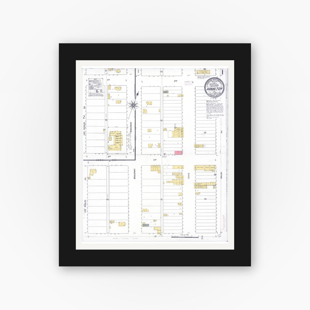 Old map wall art mockup — black gallery frame with white mat — Sanborn Fire Insurance Map from Hamilton, Glenn County, California (1909) - Complete Map Set