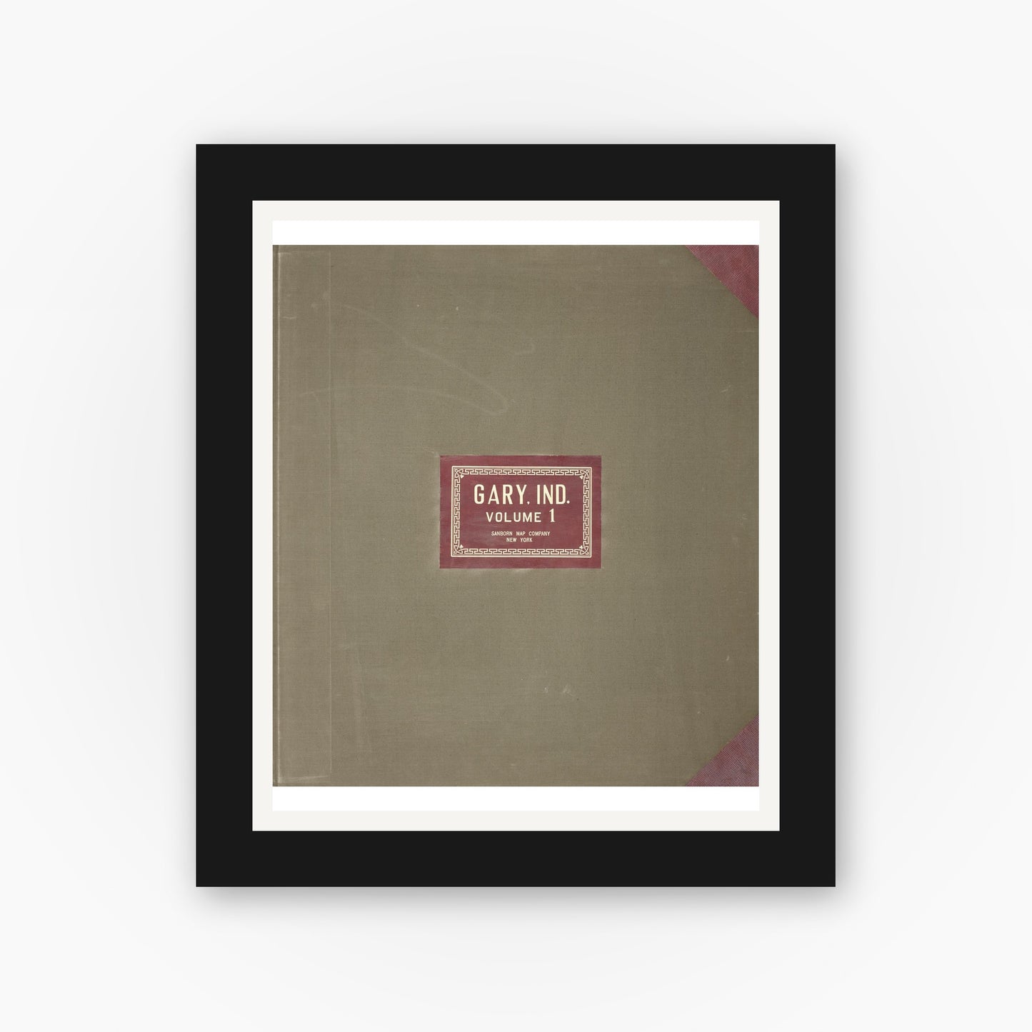 Old map wall art mockup — black gallery frame with white mat — Sanborn Fire Insurance Map from Gary, Lake County, Indiana (1951), Sheet #0001